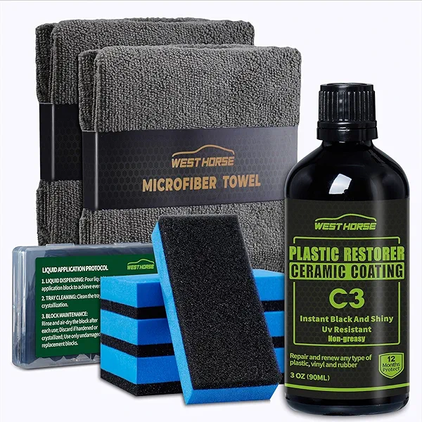 WEST HORSE Plastic Restorer for Cars Ceramic Plastic Coating Trim Restore, Resists Water, UV Rays, Dirt, Ceramic Coating, Not Dressing, Hydrophobic Trim Coating, 90ml