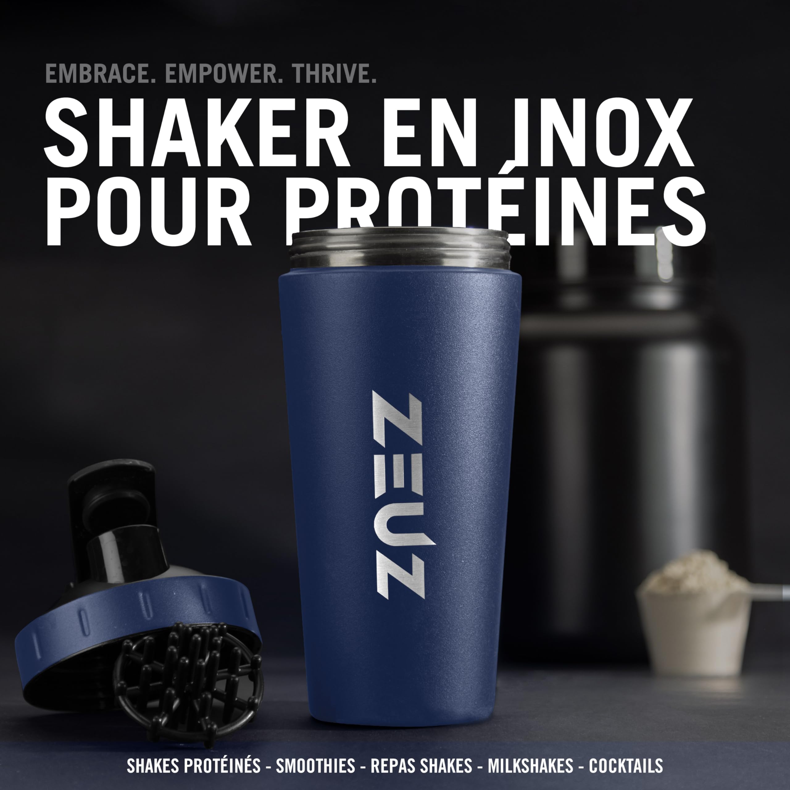 ZEUZ® Tasse à Shake en acier inoxydable de qualité supérieure – Shake Tasse - Sans BPA - 700 ml (Bleu marine)
