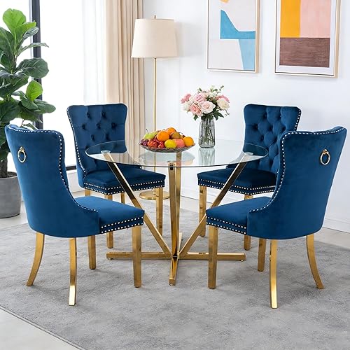 Miniatura 9 de Juego de mesa de comedor de cristal negro de lujo moderno de 45 pulgadas para 6, 7 piezas redondas de vidrio templado para cocina y comedor con Mesa