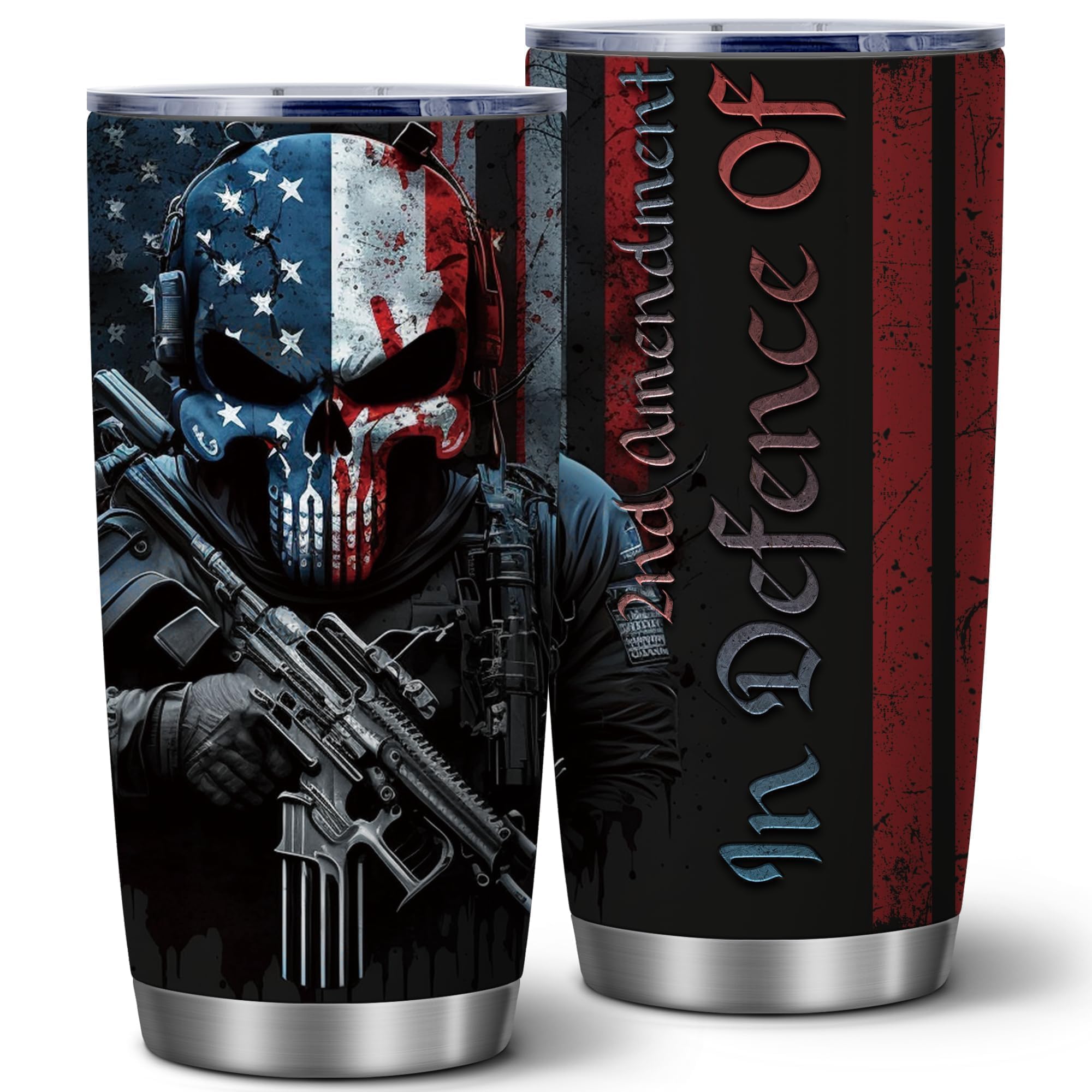 ATHAND Patriotic Skull American Flag Tumbler,20 OZ Stainless Steel Travel Iced Coffee Tumblers with Lid,Funny Travel Coffee Mug,Tactical Military Gift