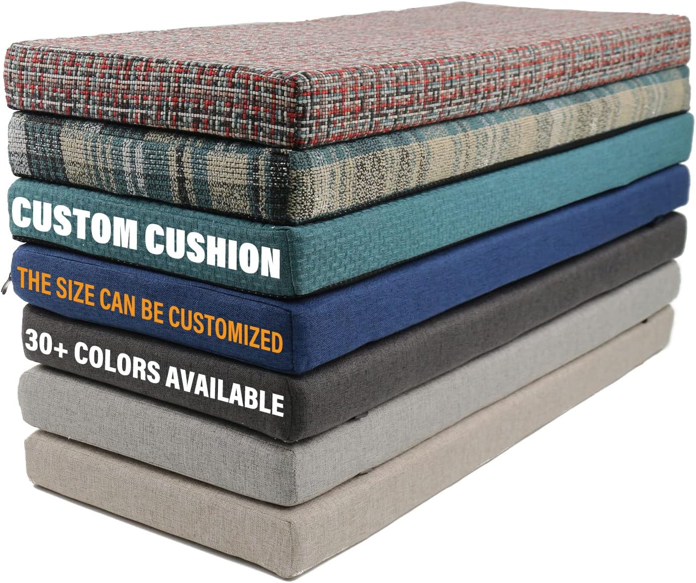 Custom Size Bench Cushions,Bench Cushions for Indoor Furniture with Non-Slip Bottom/Piping/Straps,Outdoor Waterproof Patio Bench Cushion,Premium 70D High-Resilience Foam(100+ Color,Custom Any Size)