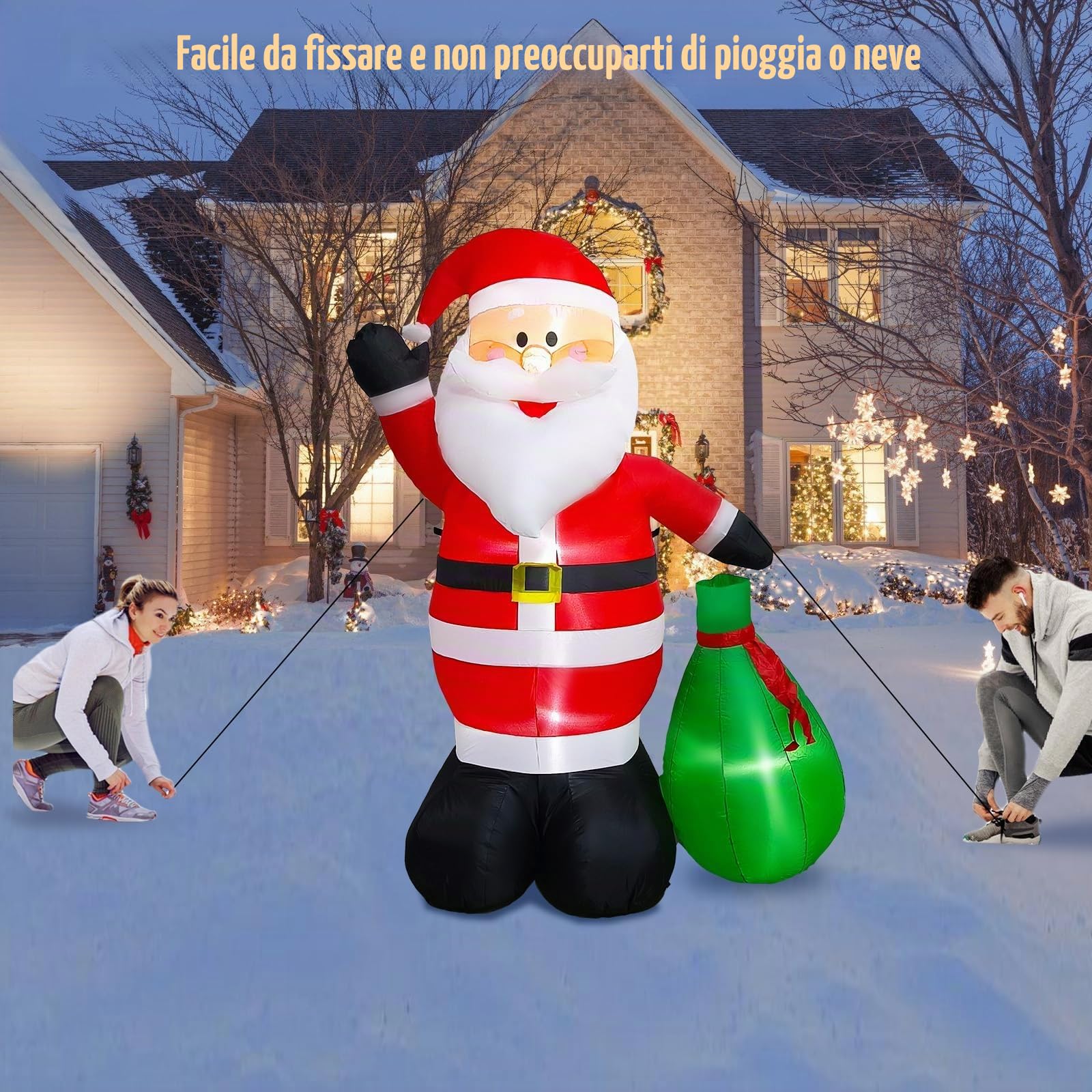 6FT (180CM) Gonfiabili di Natale Babbo Natale con Sacchetto Regalo, Babbo Natale Gonfiabile Integrato 4 Luci LED Luminose per Decorazioni Gonfiabili per Esterni da Giardino di Natale