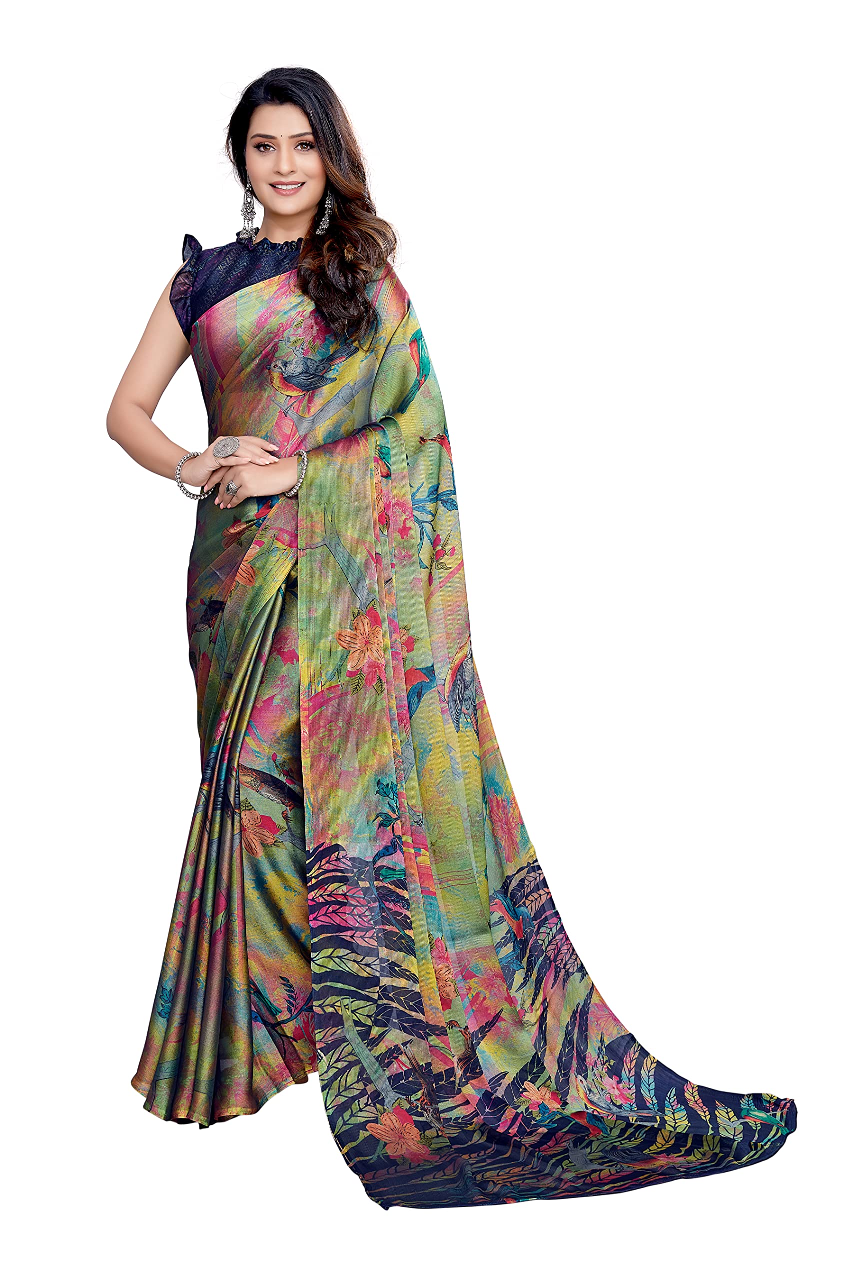 MIRCHI FASHION Women's Chiffon Forest Designer Printed Saree with Blouse Piece