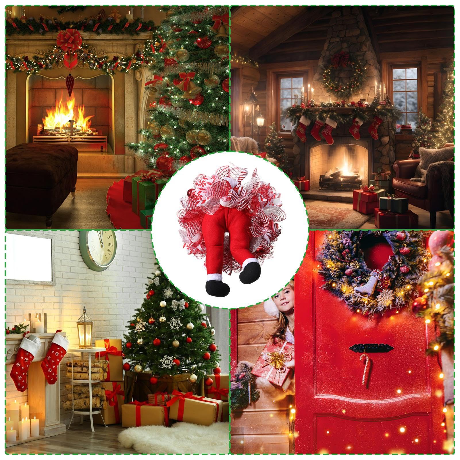 Amazon.co.jp: 玄関用クリスマスリース、赤いリボン付きサンタ