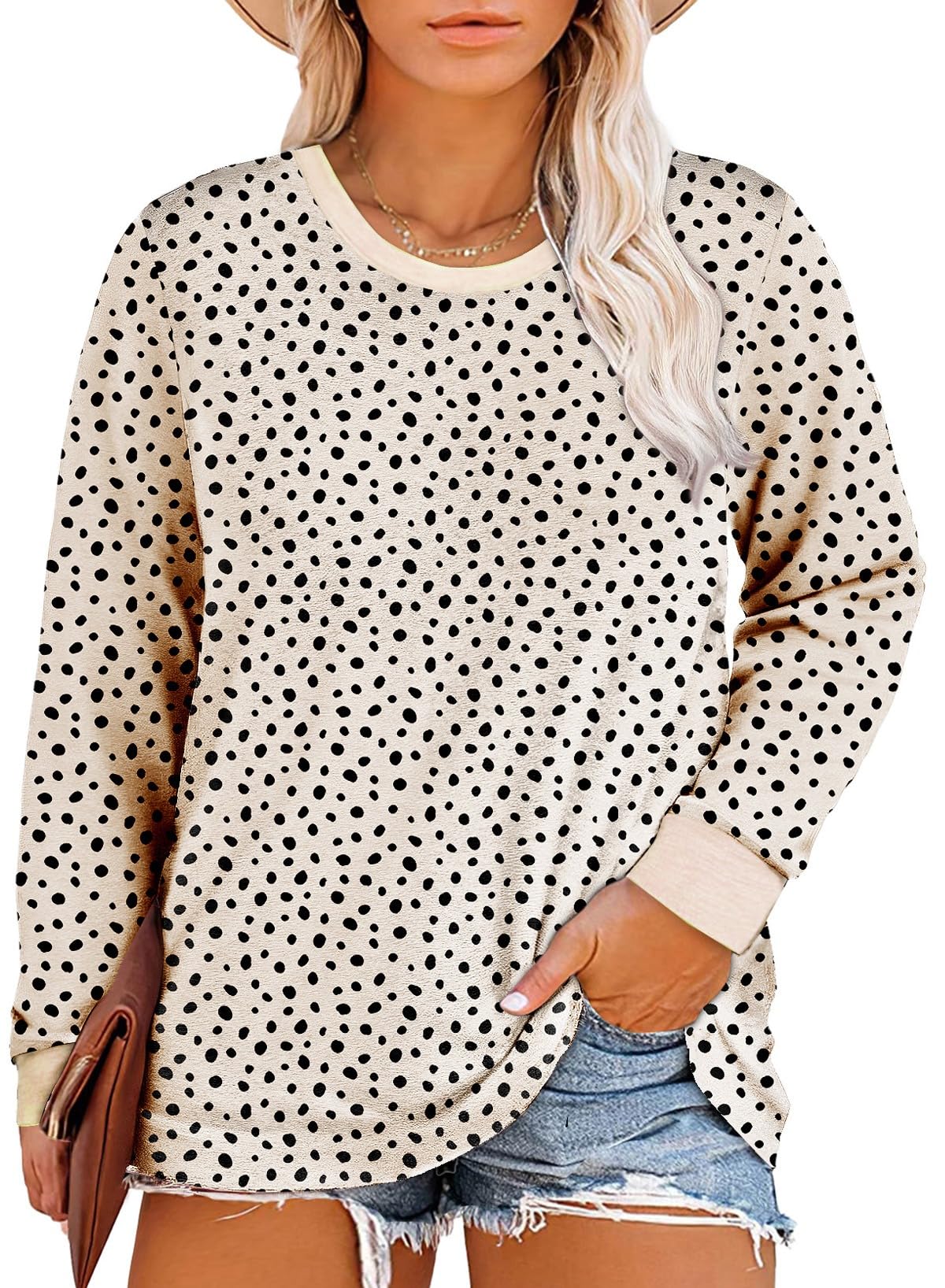 EytinoPlus Size Tops for Women Short Sleeve Crew Neck Polka Dot Print Casual Summer Loose Tee Shirts(1X-5X)