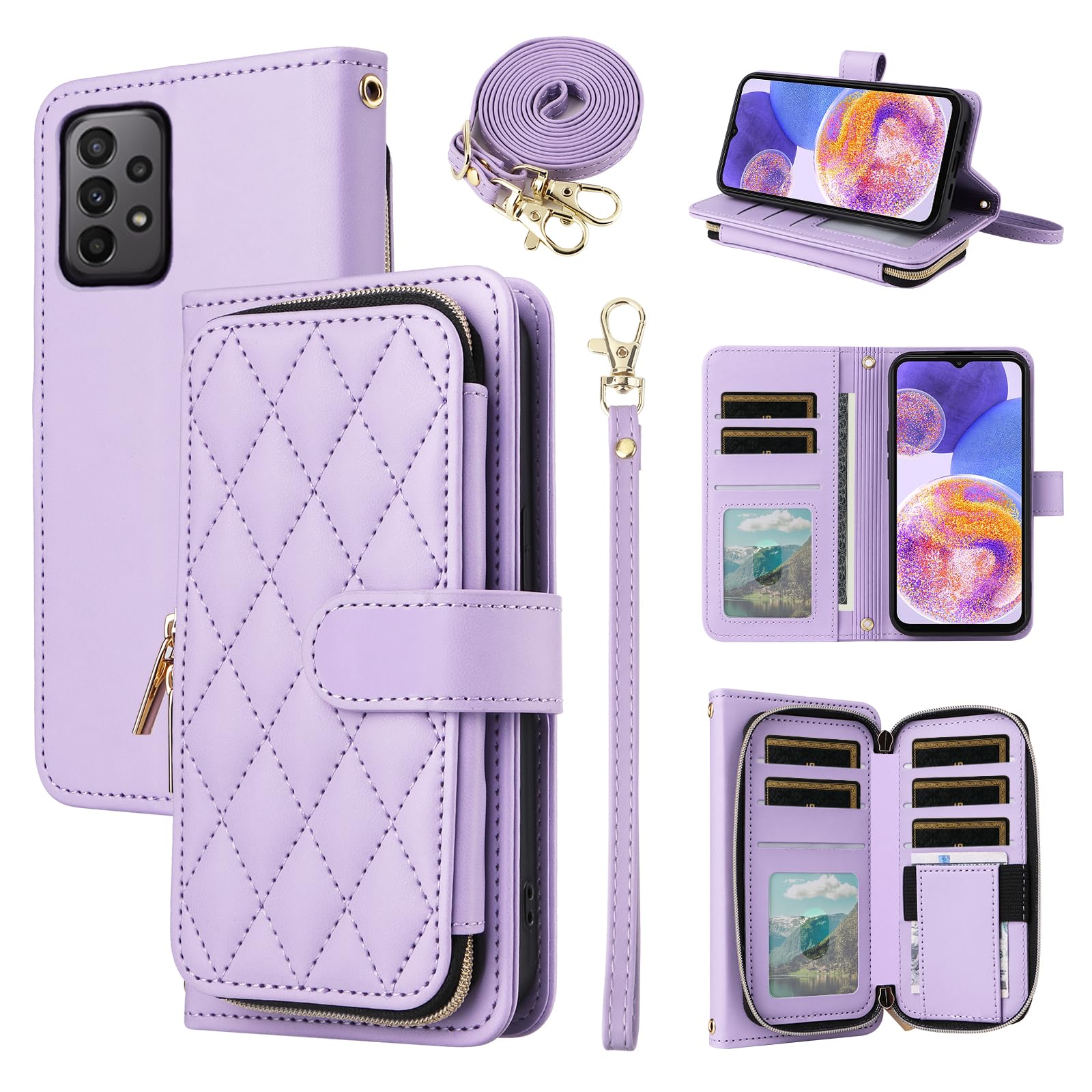 Furiet Wallet Case for Samsung Galaxy A53 5G with Detachable Wrist Strap, 9+ Card Slots Zipper Purse, Luxury PU Leather Stand Full Body Phone Cover