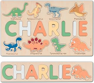 Name Puzzle with Dinosaurs Personalized Wooden Name Puzzle Wooden Toys Custom Name Puzzle by BusyPuzzle Christmas Gift Educational Toy Nursery Decor Easter Present