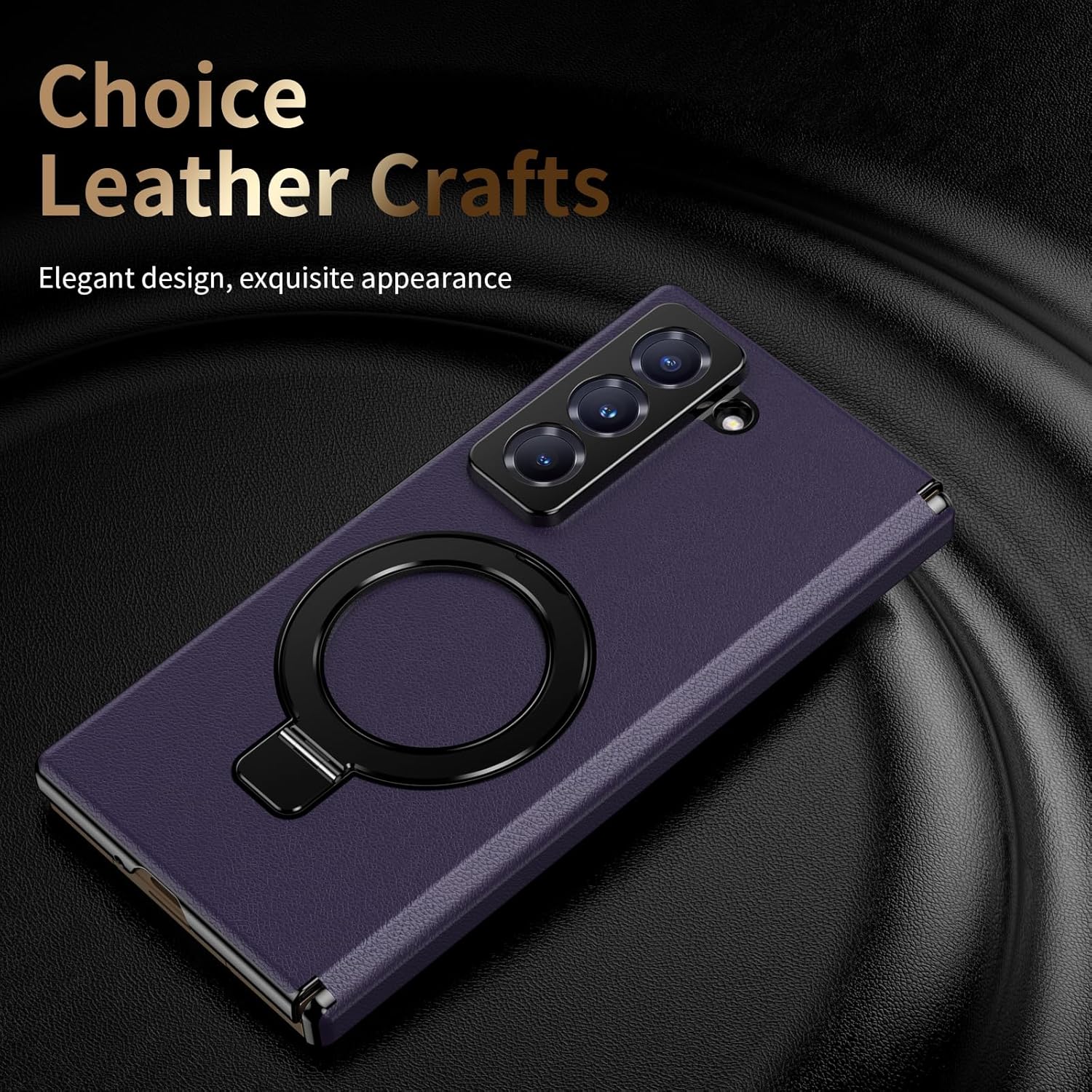 Magnetic Stand for Samsung Galaxy W25/Z Fold Special Case with Ring Holder, Compatible with Magsafe [Hinge Protection][Built in Screen Protector] Leather Full Body Slim Shockproof Cover,Purple