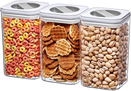 Amazing Abby - Carol - 96-Ounce Acrylic Canister Set of 3, Plastic Airtight Food Container, Stackable for Pantry Storage, BPA-Free and Shatter-Proof, Perfect for Home and Commercial Use