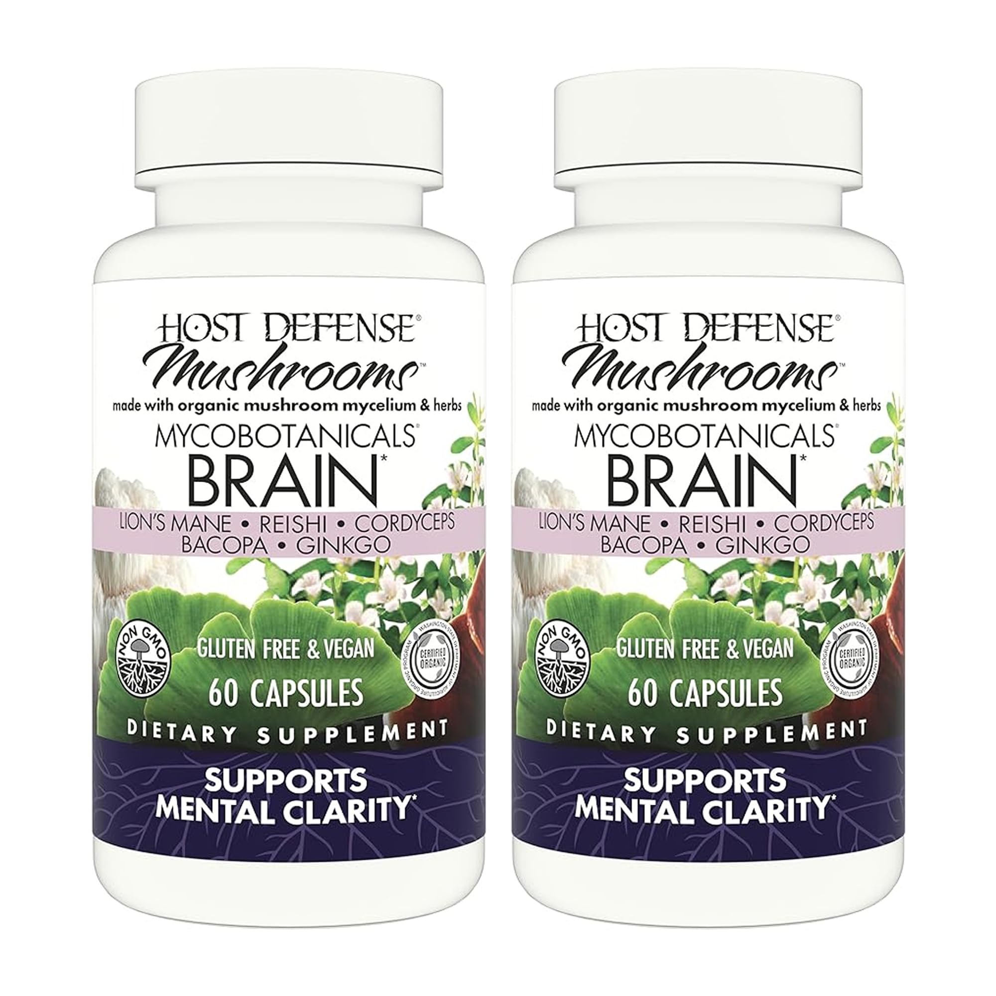 Host Defense MycoBotanicals Brain Support, 120 Capsules (2 Units of 60 Ct) 60 Count (Pack of 2)