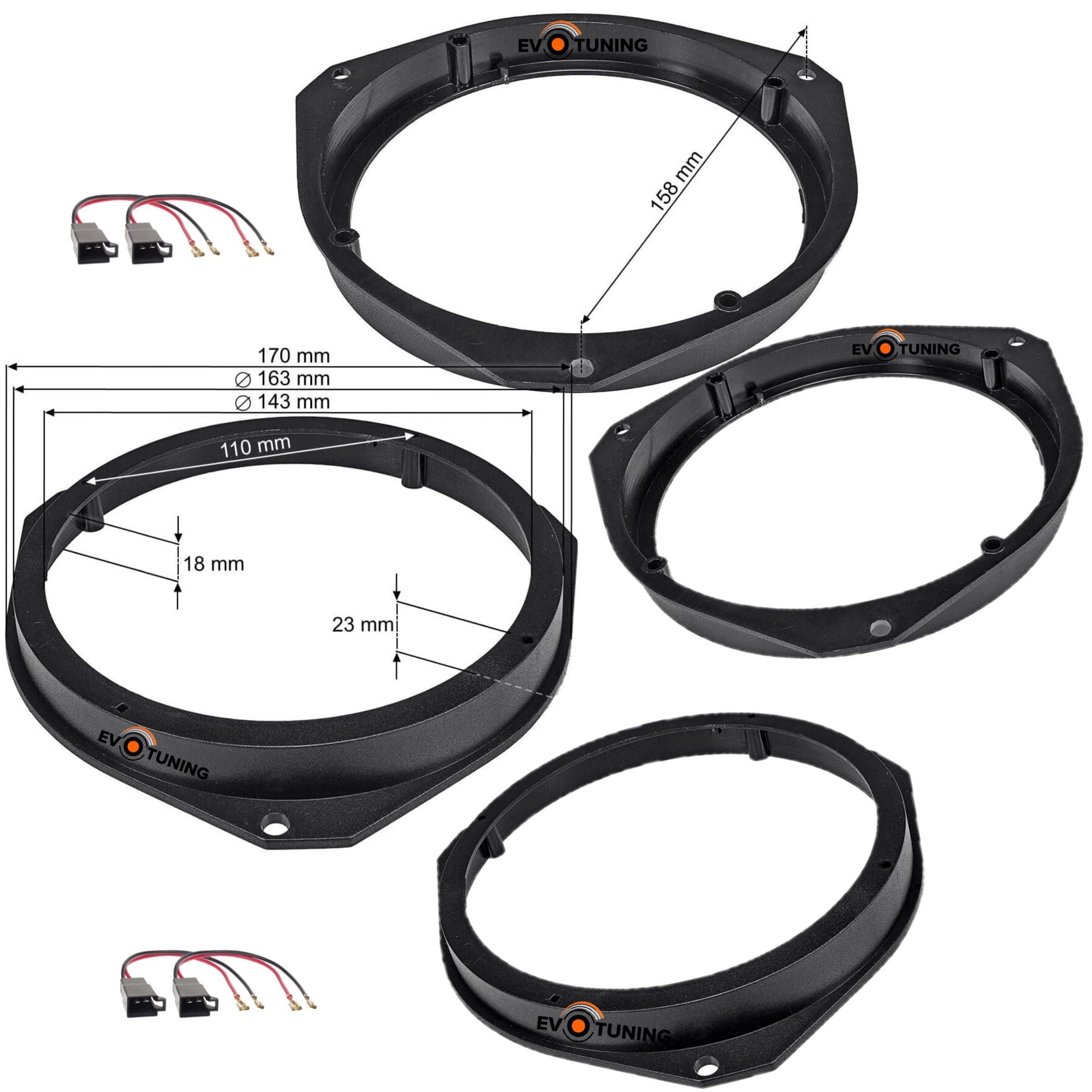 Kit 6 Casse Altoparlanti per Fiat 500L e 500X Anteriori e Posteriori compatibile con Hertz DSK165.3+DCX165.3 Set 2 Woofer 2 Tweeter 2 Coassiali 4 Anelli 4 Cavi (No Plug and Play)