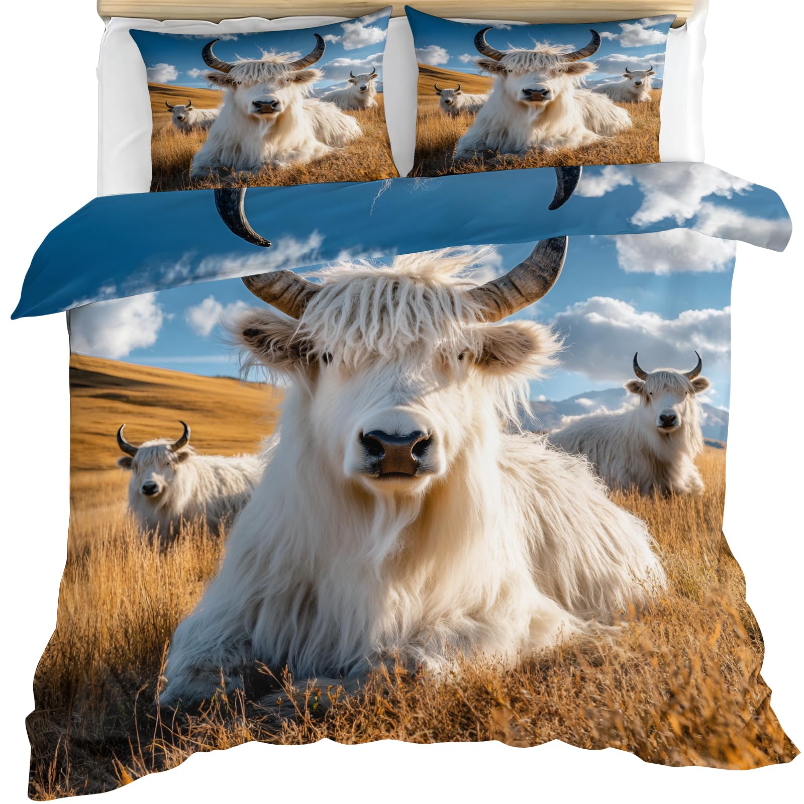 YEMYOR Highland Cow Duvet Cover King 230x220 cm, Wildlife Farmhouse Cattle Bedding Set, Western Funny Animal Comforter Cover with Zipper Ties & 2 Pillowcases