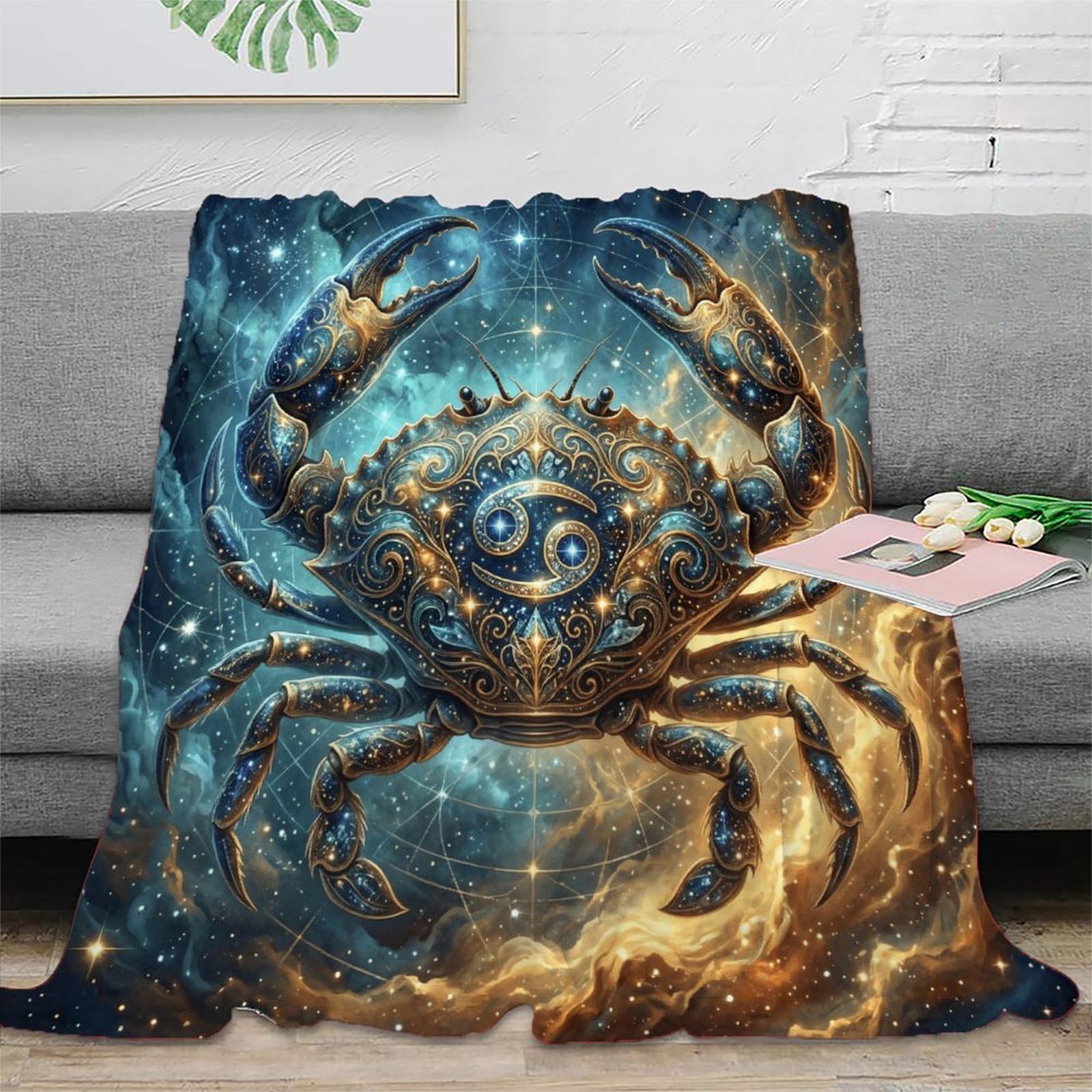 W7C8U2X3 Zodiac Cancer Celestial for for Soft Throw Blanket, Office Nap Use