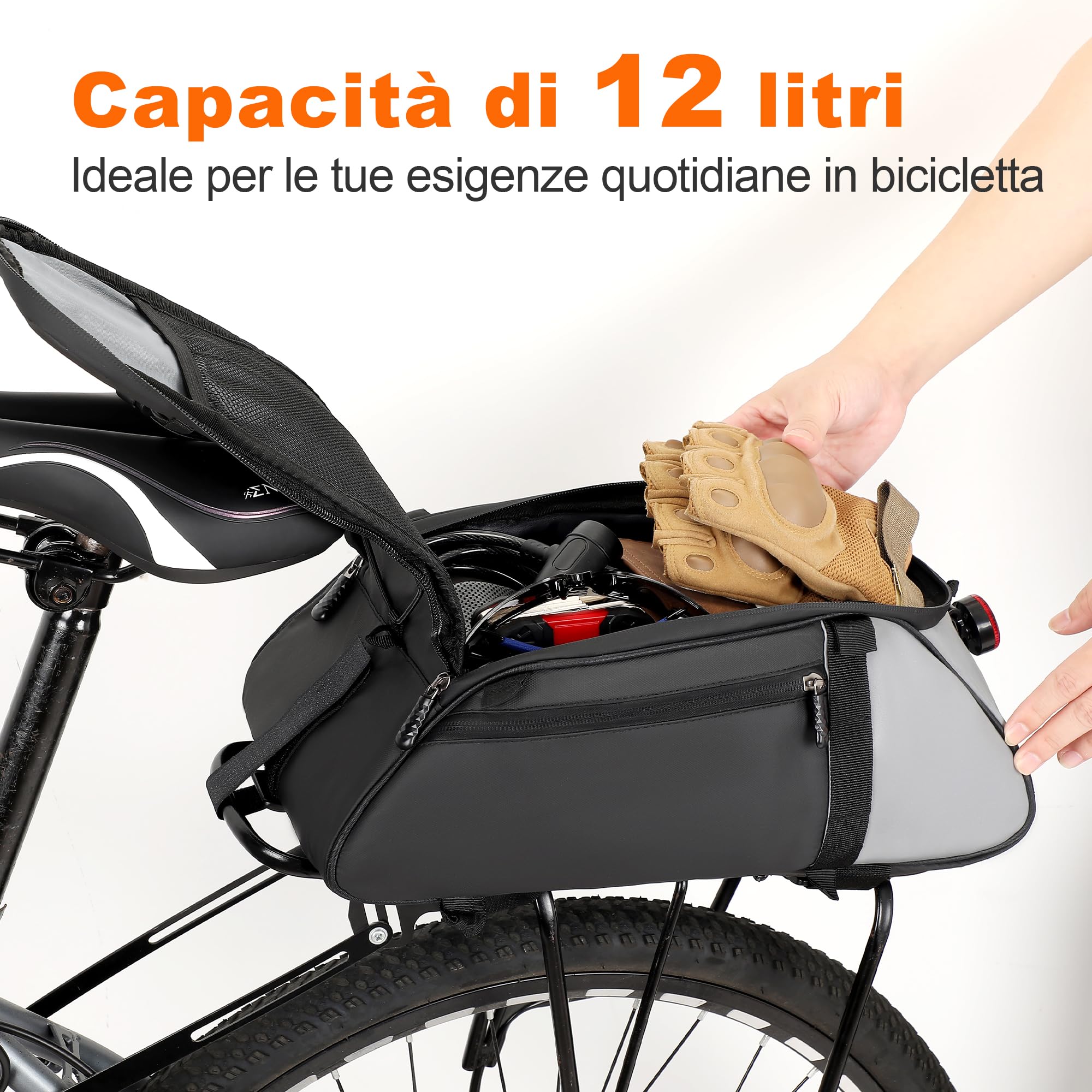 WILDKEN Borsa Portapacchi Bici Posteriore, 12L Nero Impermeabile e Riflettente Borse Portapacchi Bici, con Maniglia e Cinghia Regolabile, Borse per Bicicletta Posteriori per MTB, Bici da Strada