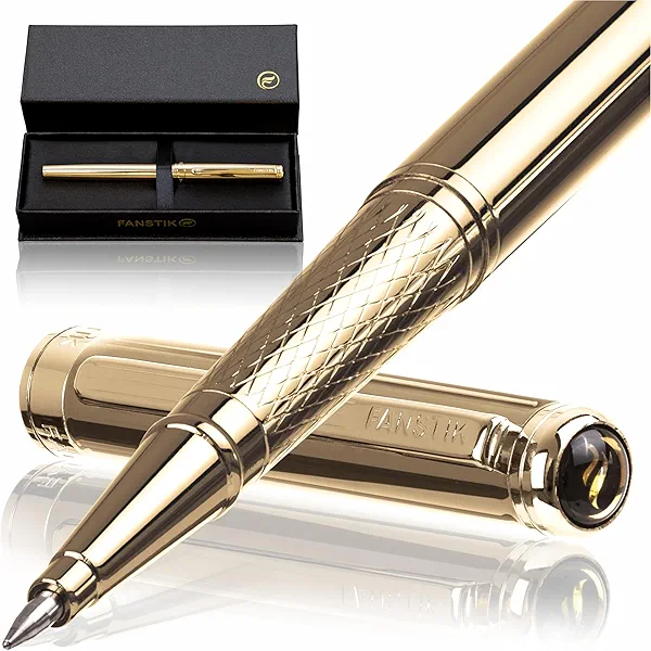 FANSTIK Gold Luxury Rollerball pen (Made In USA) fancy gift set for women, Real 24K Gold Plating, Professional executive pen gift set for men (Lux Rollerball Gld)