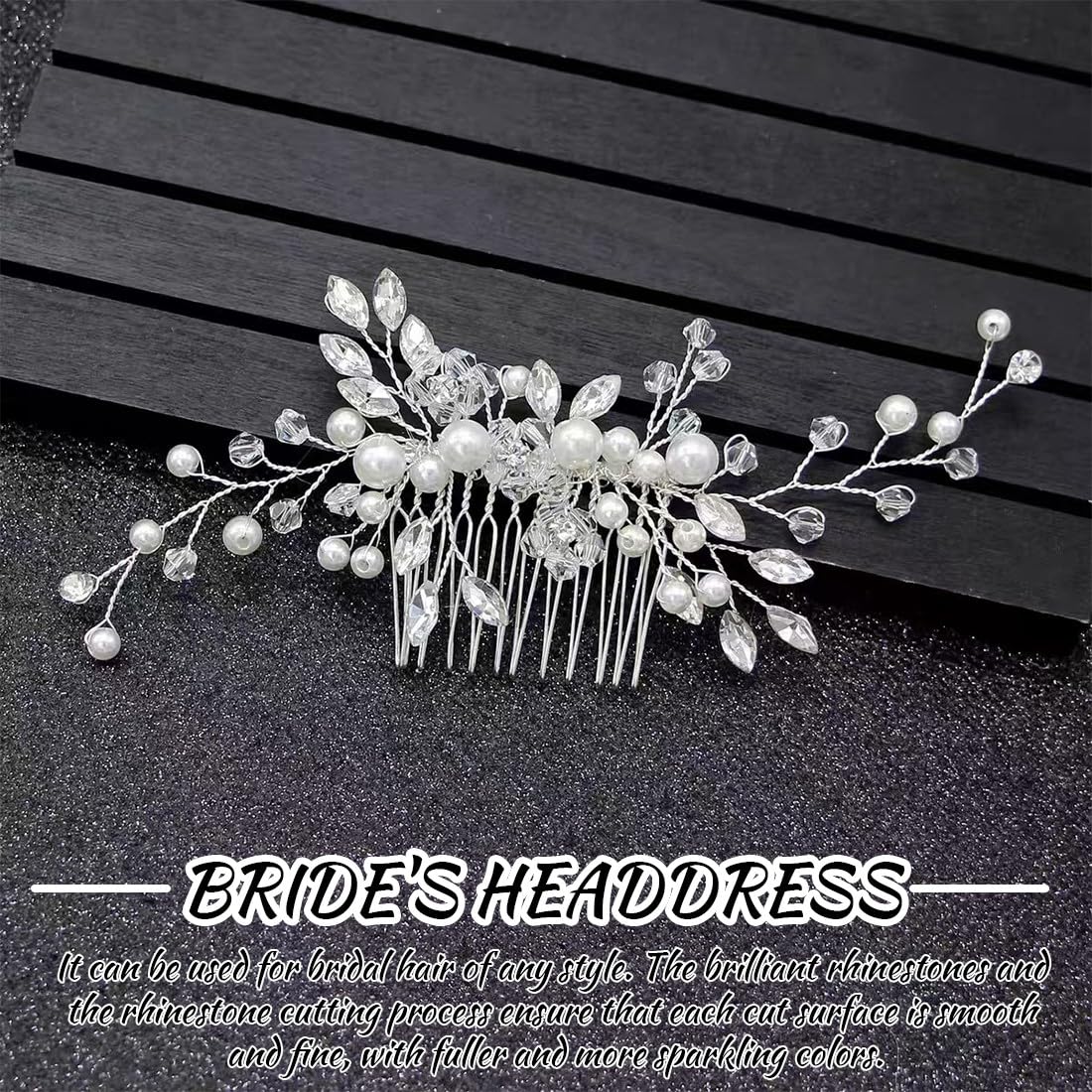 JEYORZY 1 Pezzi Pettinino argentato per capelli da sposa,Pettine per Capelli da Sposa Fermaglio,per Donne e Ragazze,con Fiori di Perle Cristallo Accessori,Capelli Sposa Pettine,Accessori Capelli Sposa