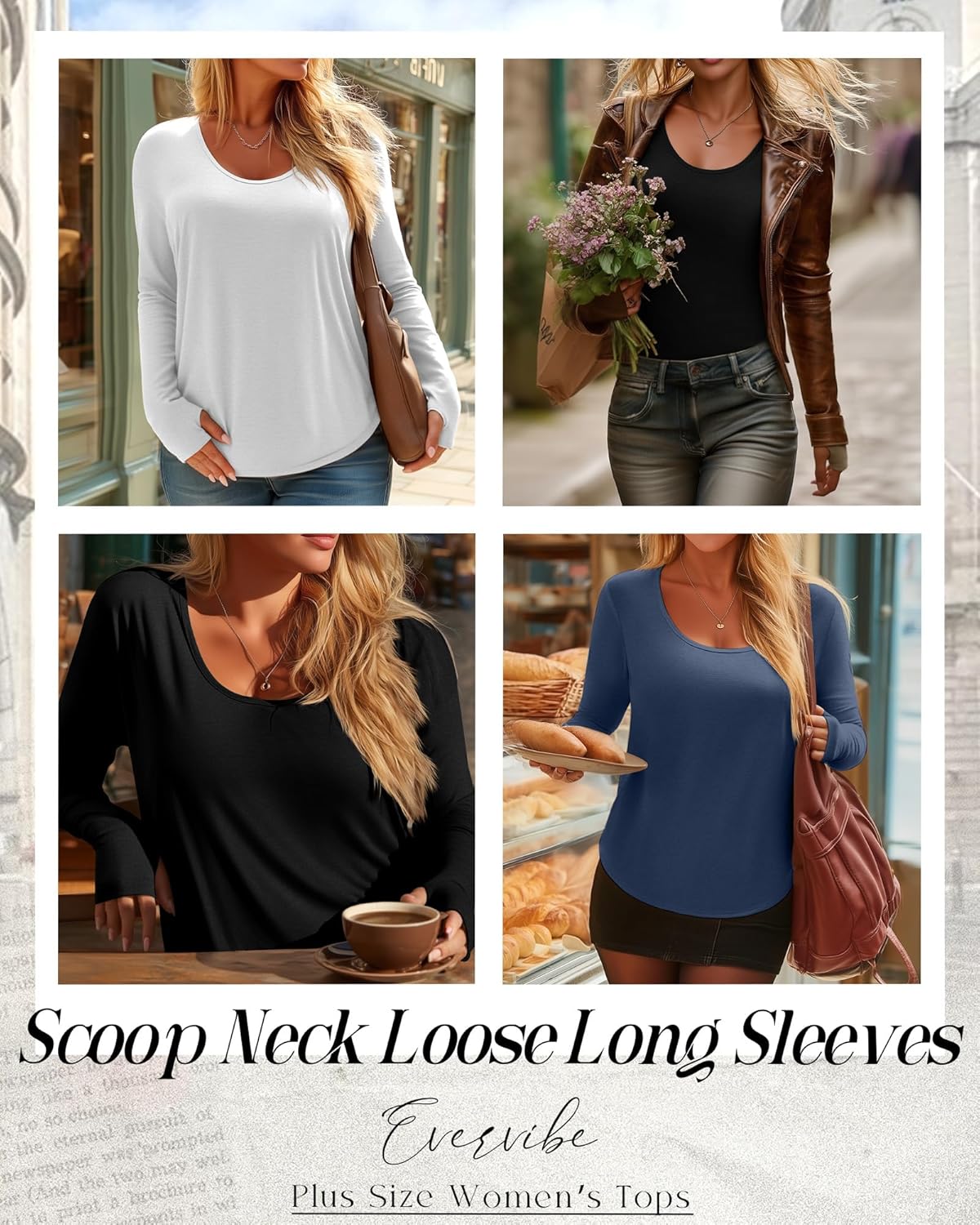 3 Pack Women's Plus Size Shirts Long Sleeve Scoop Neck T Shirts Cotton Basic Tops Loose Tees with Thumb Holes - Image 2