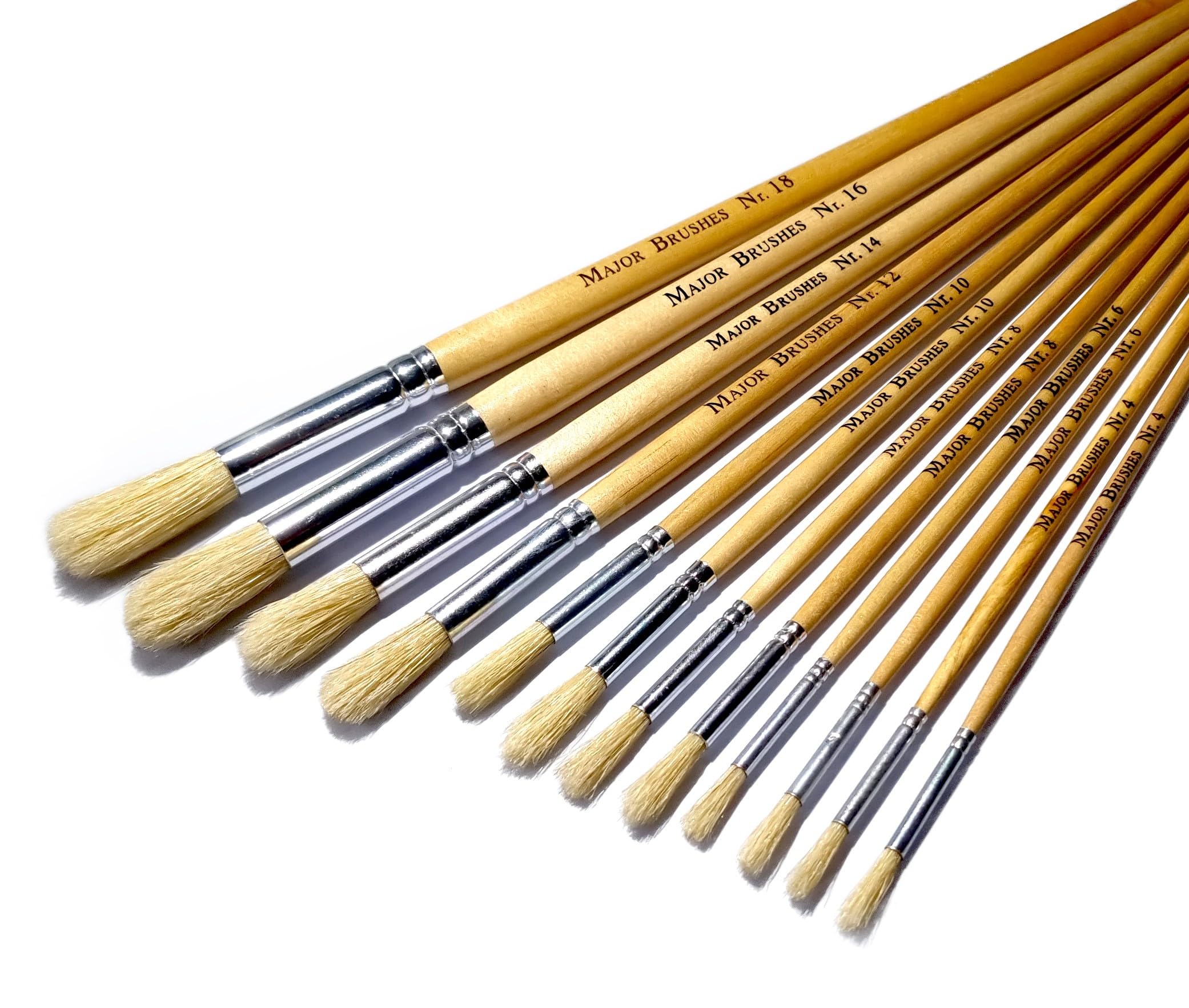Major Brushes Natural Hog Bristle Long Round Brushes - Pack Of 12