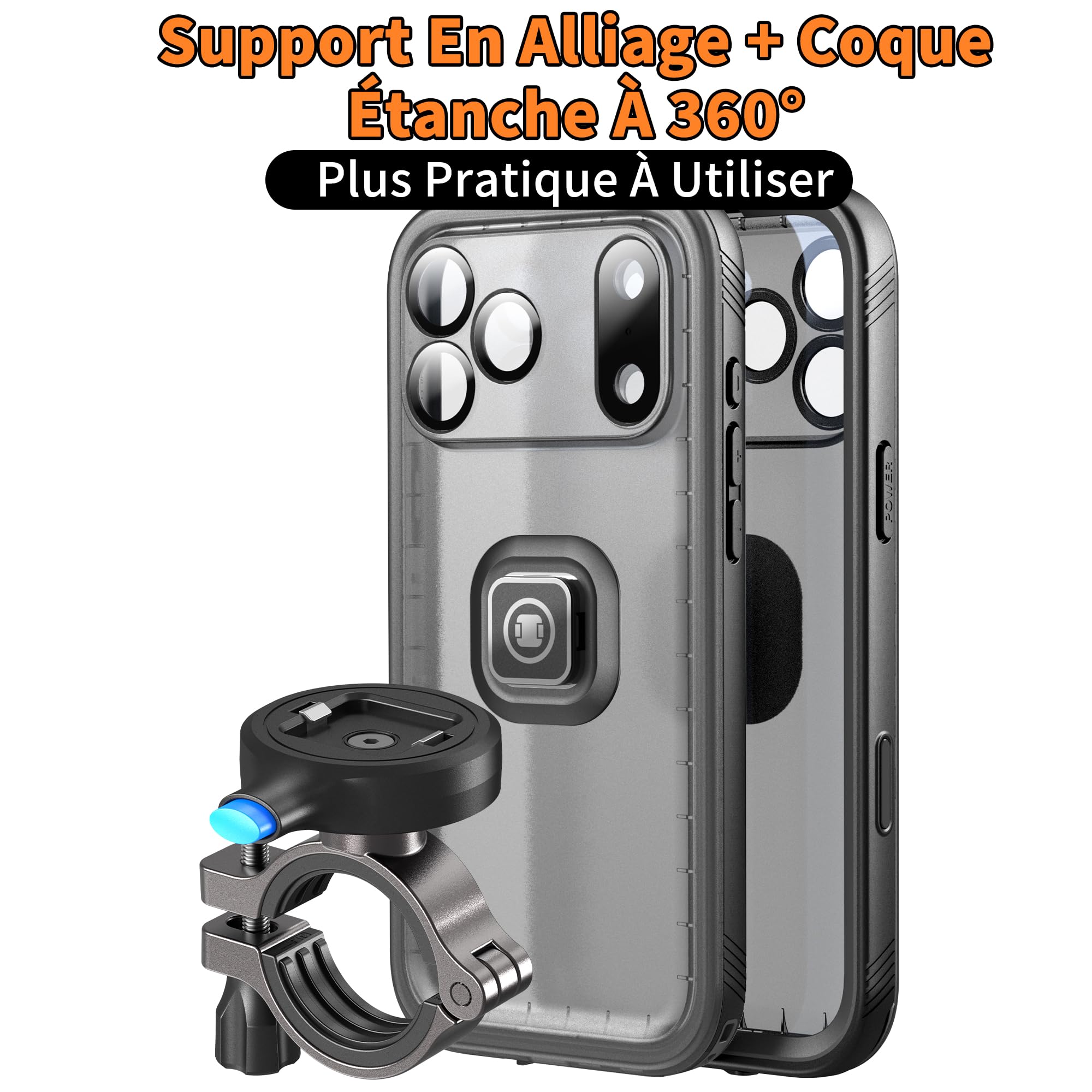 Cozycase Support Téléphone Velo Moto pour iPhone 17 Pro Etanche IP68 Antichoc - Metal Suport Vélo Route VTT Scooter Trotinette Guidon Bicyclette Sportive avec Écran Tactile Pluie Bike Holder