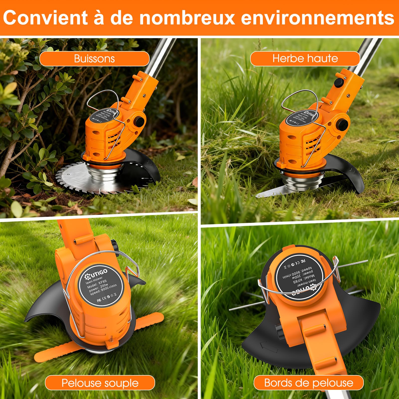 OUTIGO Debroussailleuse Electrique sans Fil, Debroussailleuse Batterie Livré avec 2 Batteries 21V Et Un Chargeur, Coupe Bordure sans Fil avec Batterie avec 4 Types De Lames, Utilisez Une Pelouse Domes