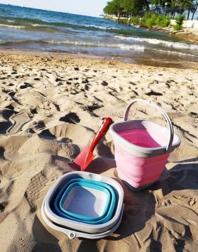 SAMMART 2.6L Super Mini Square Folding Plastic Bucket - Foldable Square Tub - Portable Fishing Water Bucket - Space Saving Outdoor Water Pot (Pink + Light Blue)