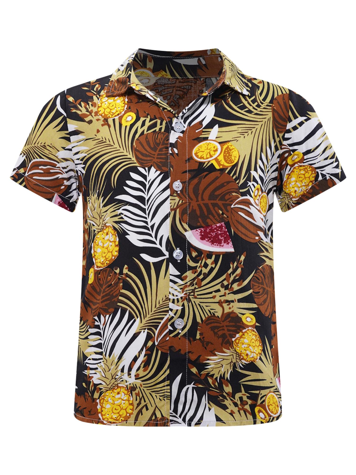 IEFIEL Camisa Hawaiana de Verano para Niños Manga Corta Camisa de Informal con Estampado de Hoja Camisa de Playa Vacaciones 3-14 Años