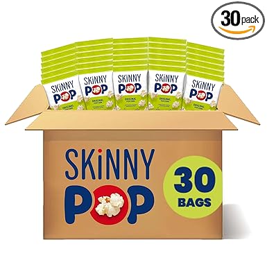 SkinnyPop Popcorn, Original, Whole Grain, Dairy-Free Snack, 0.65oz Bags (30ct)