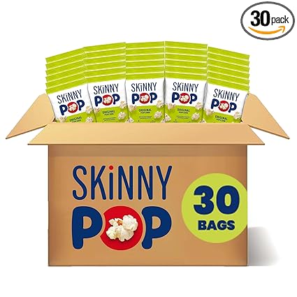 SkinnyPop Popcorn, Original, Whole Grain, Dairy-Free Snack, 0.65oz Bags (30ct)