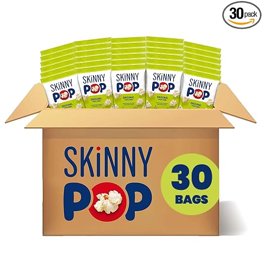 SkinnyPop Popcorn, Original, Whole Grain, Dairy-Free Snack, 0.65oz Bags (30ct)