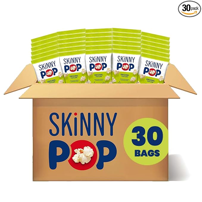 SkinnyPop Popcorn, Original, Whole Grain, Dairy-Free Snack, 0.65oz Bags (30ct)