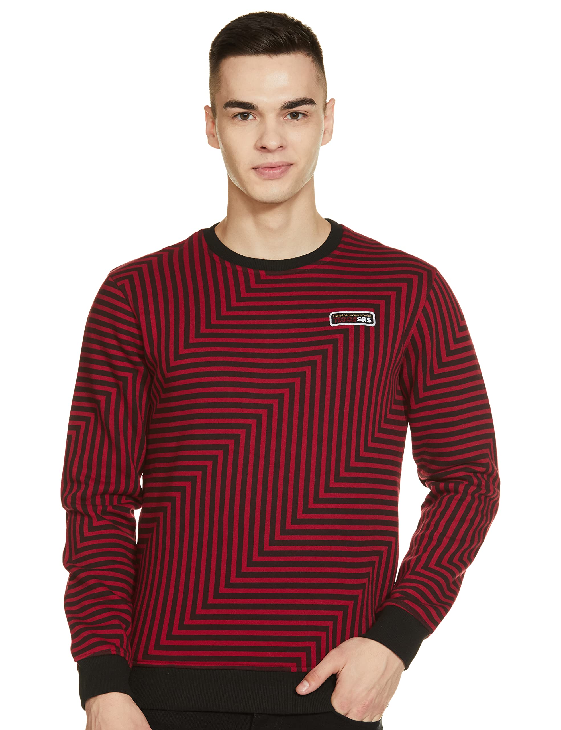 the indian garage co Men Polyester Regular Fit Striped Crew Neck Overhead Sweatshirt-picture-55