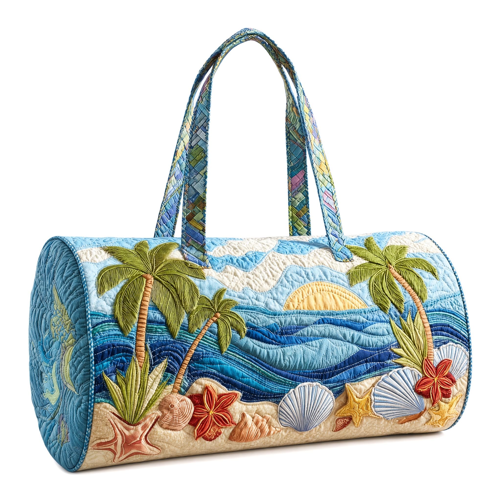 Ocean Quilted Duffle Bag for Women，Travel Beach Portable Weekender Tote Bag (V,M(16″Lx8″Wx8″H)) — image 1