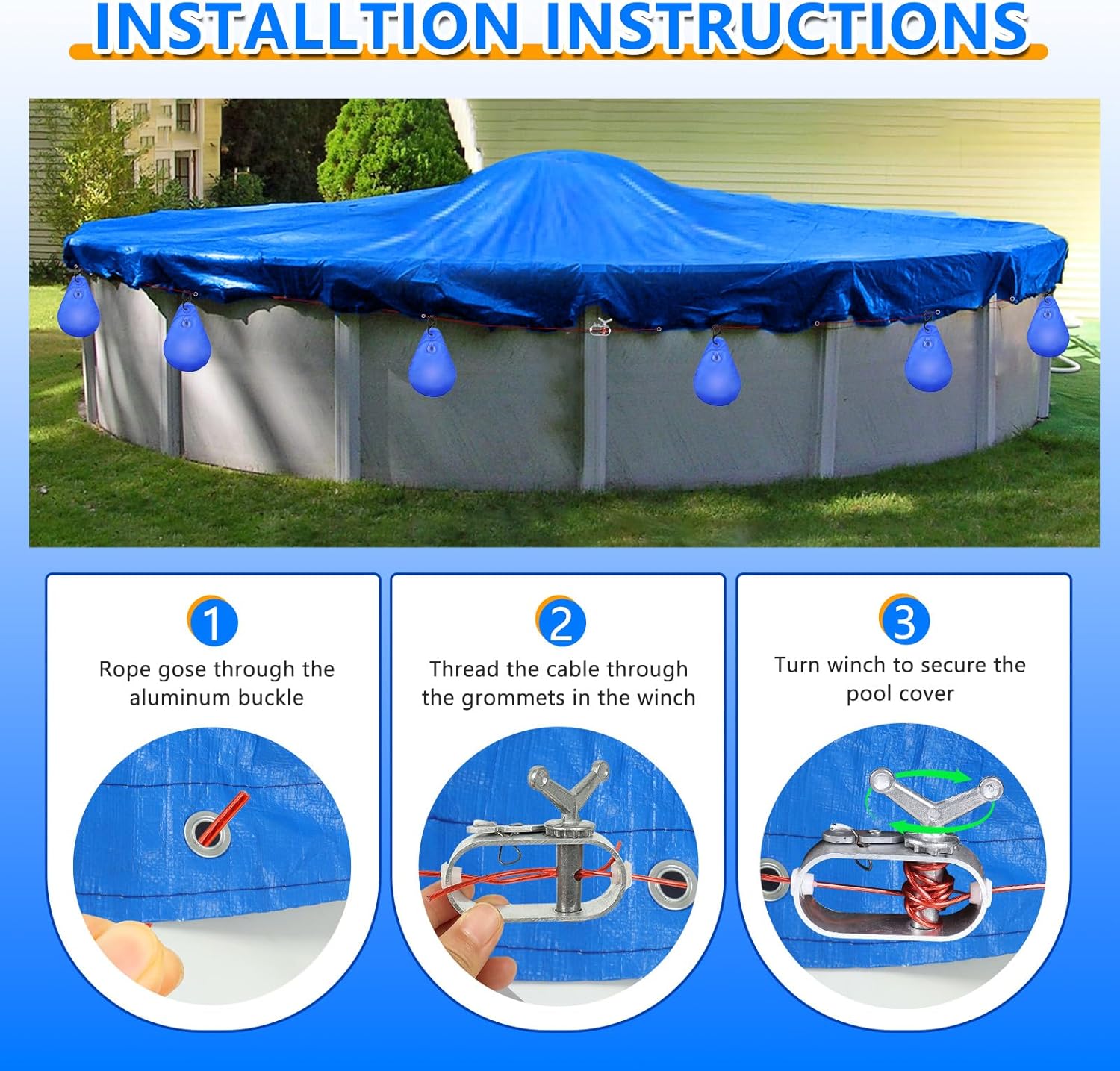18FT Round Winter Pool Cover, Thick Above Ground Pool Cover Winter Pool Cover Protector Cover with Winch, Cable, Pool Pillow and Cover Weights, Increase Stability&Tear-Resistant, Cold and UV Resistant