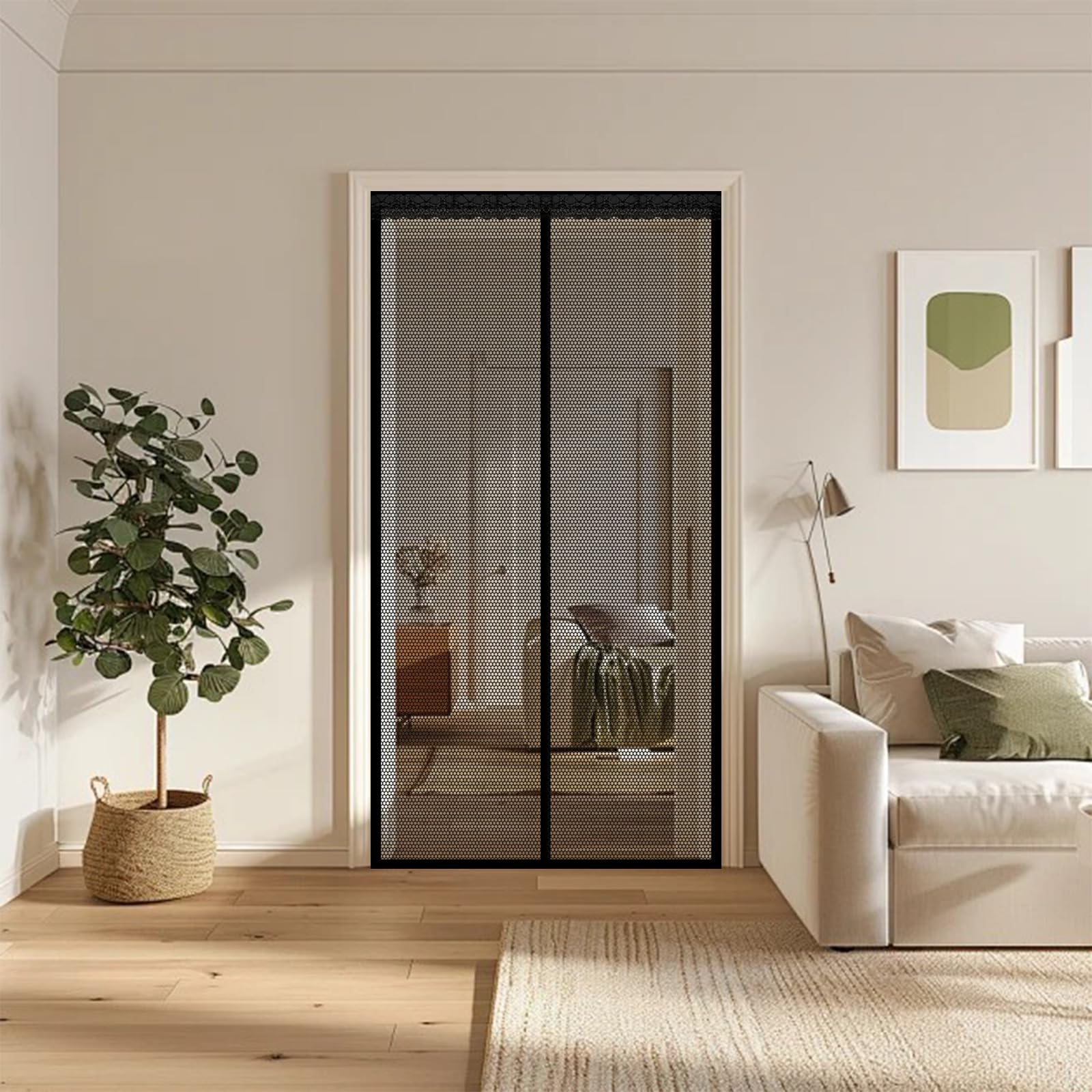 Fly Screen Door 160 x 176 cm Self Sealing Powerful Magnets Screen Door Fly with Powerful Magnets & Full Frame Magic Tape Suitable for Patio Doors Balcony Bedroom, Black