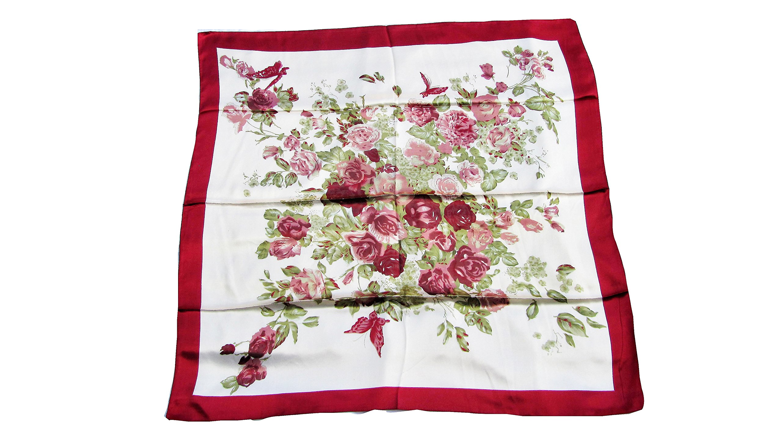 CHN Elements.Scarf Square Scarf Silky Satin Scarf Large Scarf with Oriental Design-Blooming Flowers-Burgundy (90 * 90cm)-41