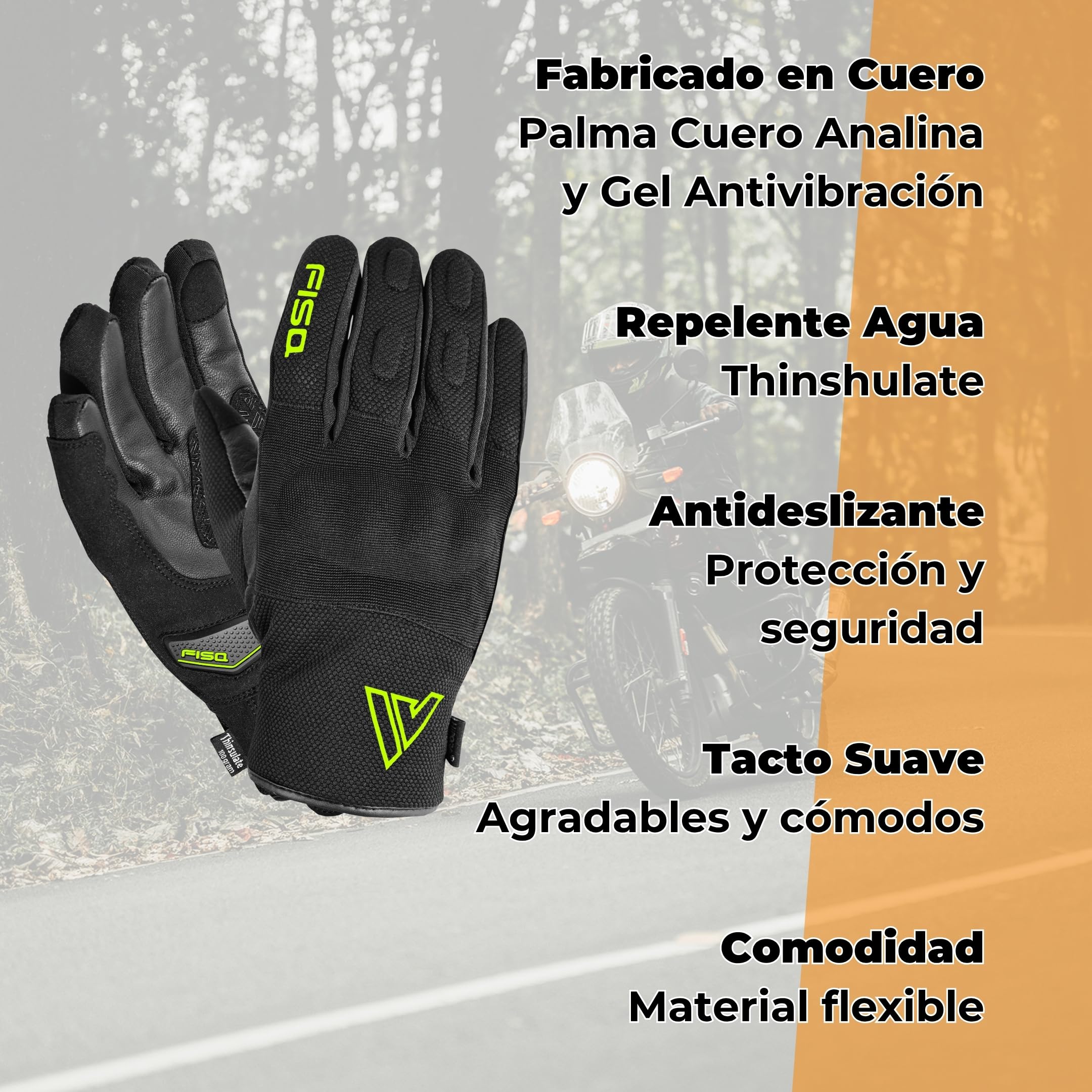 Guantes Moto Invierno Hombre con Palma de Cabra Analina 100%, Repelente al Agua, Waterproof, Protección Gel Antivibración y Compatibles con Pantallas Táctiles