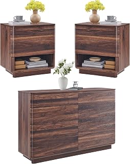 ACCOHOHO Modern Bedroom Set, 3 Pieces Bedroom Furniture Set,Brown