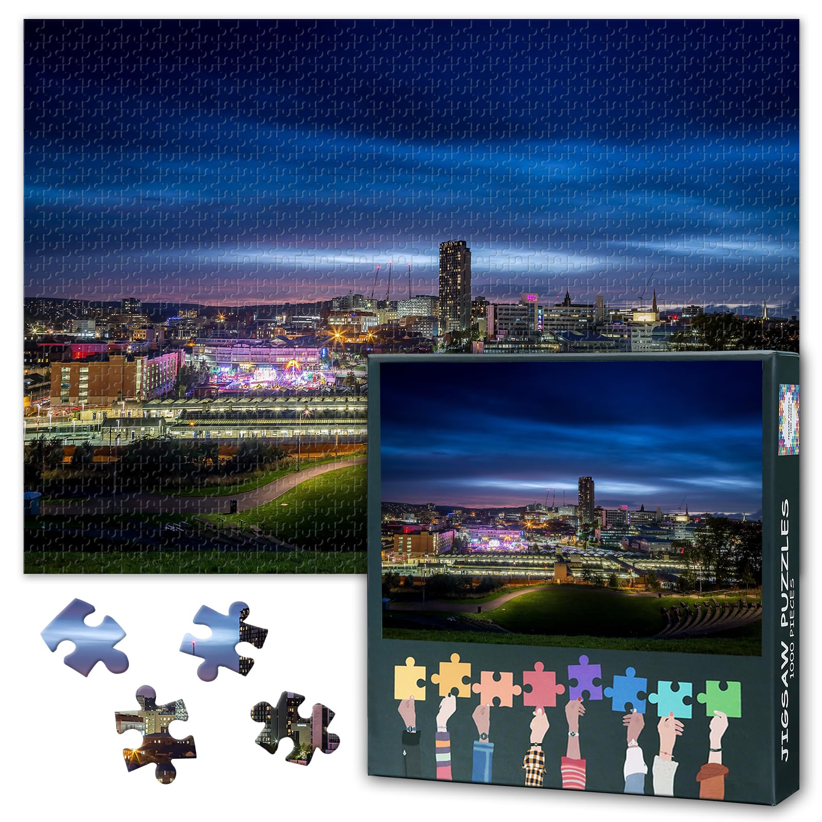 Sheffield South Yorkshire Night Skyline Jigsaw Puzzle 1000 Pieces for Adults UK County Cityscape Puzzle Modern Downtown Landscape Wall Art Living Room Decor 27.5x19.7 Inch โ image 1