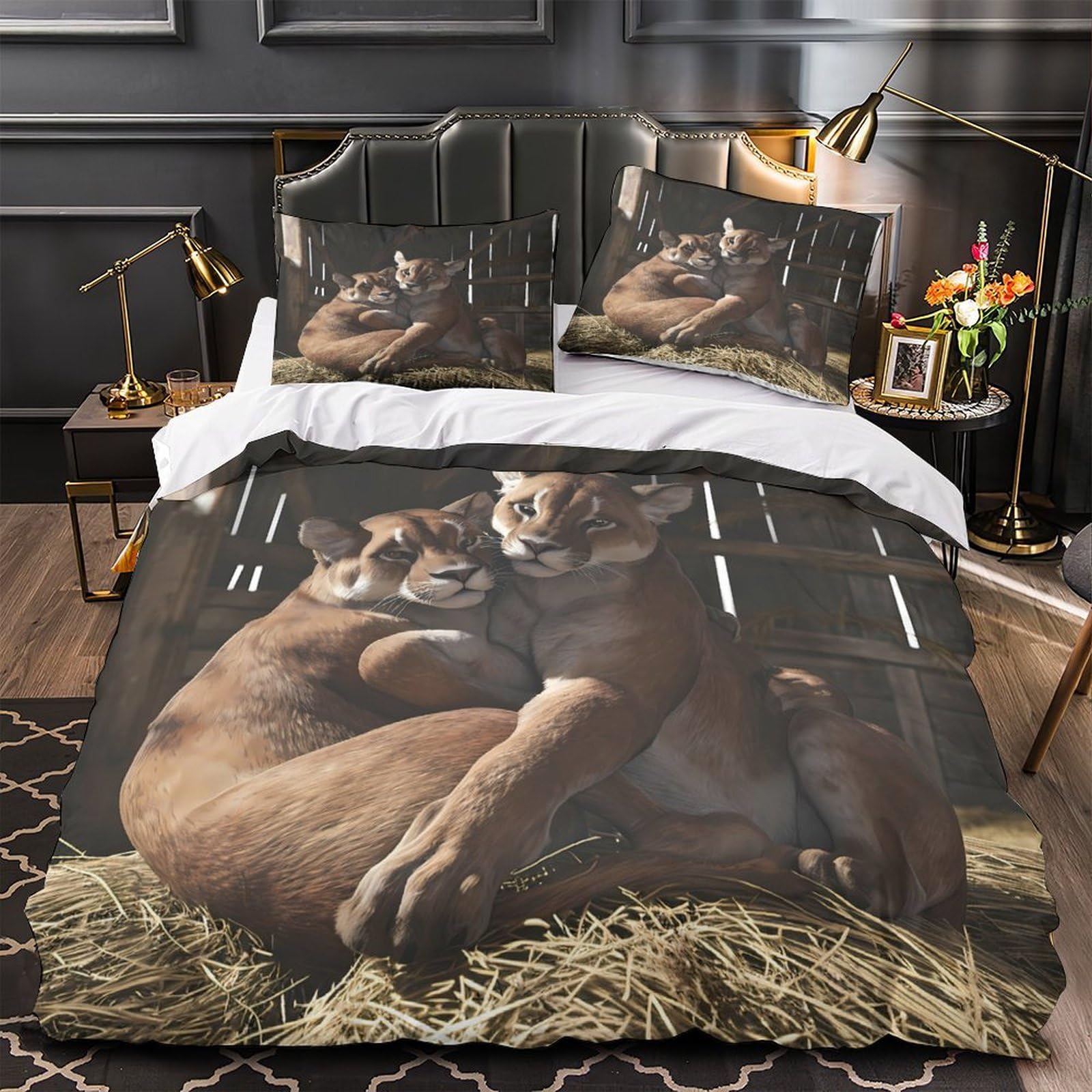 Housse de couette 260x220 chats sauvages 3D drap lit adulte parure microfbre king size