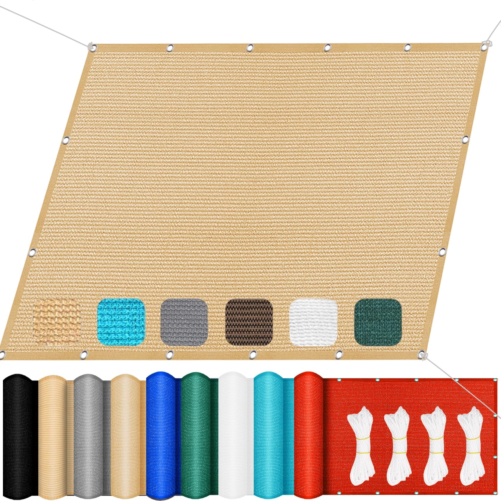 Pergola-Zonwering Weefsel Net 3.5 x 3.5 m Zonwering Uv-bescherming Tuinschaduwdoek Luifelx Incl Bevestigingstouwen voor Balkon,Binnenplaats,KasPergola, Creme Kleur