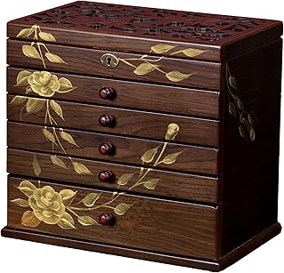 Xloverise Hand-painted rose Wooden Jewelry Box, 7 Layer Jewelry Organizer, Vintage Wooden Jewelry Boxes for Women,jewelry holder organizer,5 drawer dresser,necklace organizer box with lock