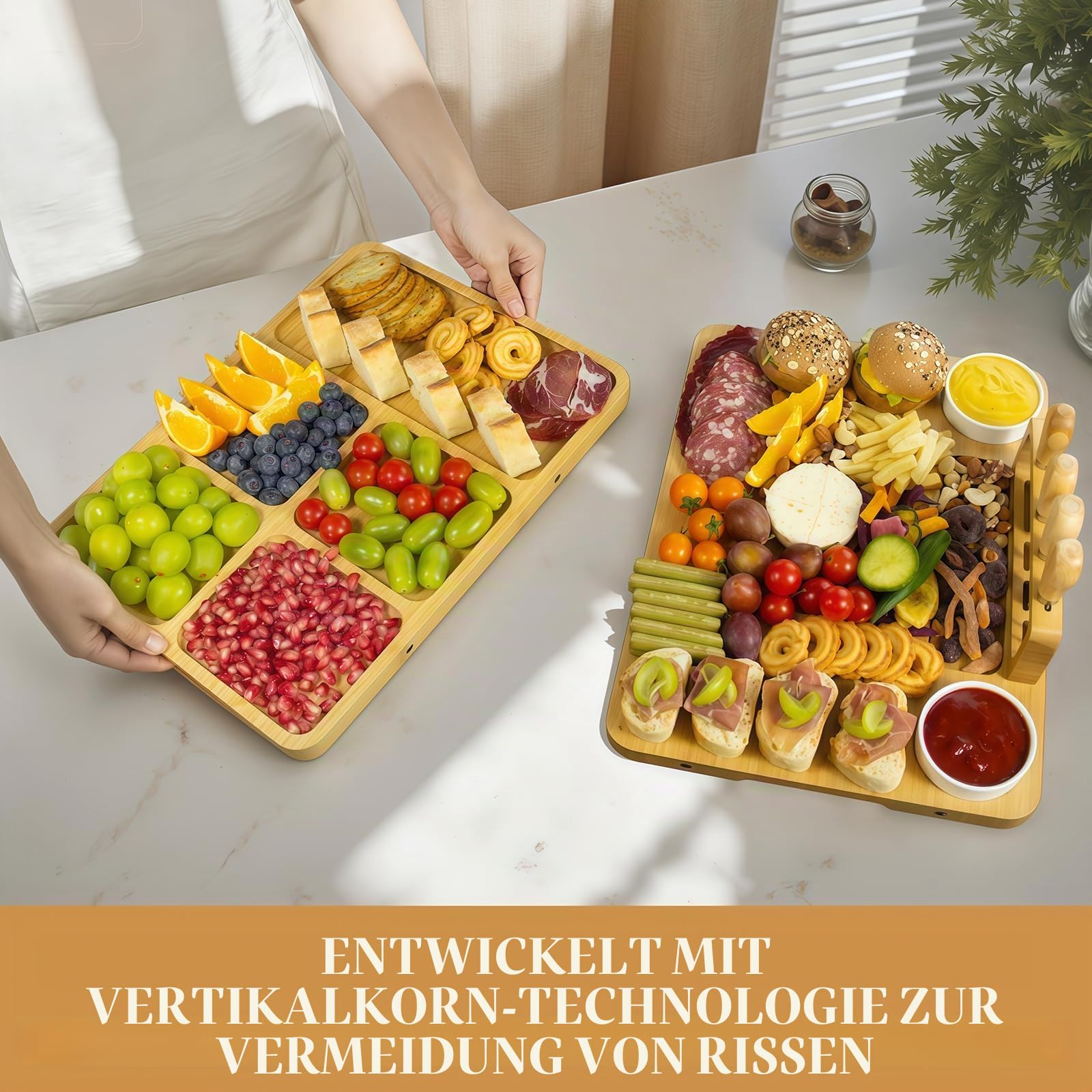 Bambus Charcuterie Board Set 40x30x2 cm Käsebrett mit Messern
