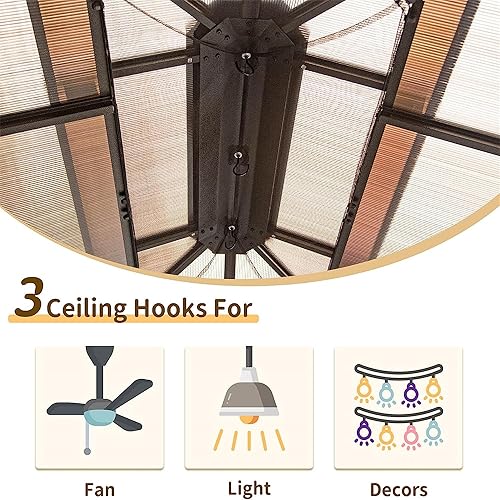 Miniatura 6 de Evedy Gazebo de 10 x 12 pies, cenador de techo rígido con marco de aluminio, techo de acero galvanizado doble, cortinas y red incluidas, cenador de