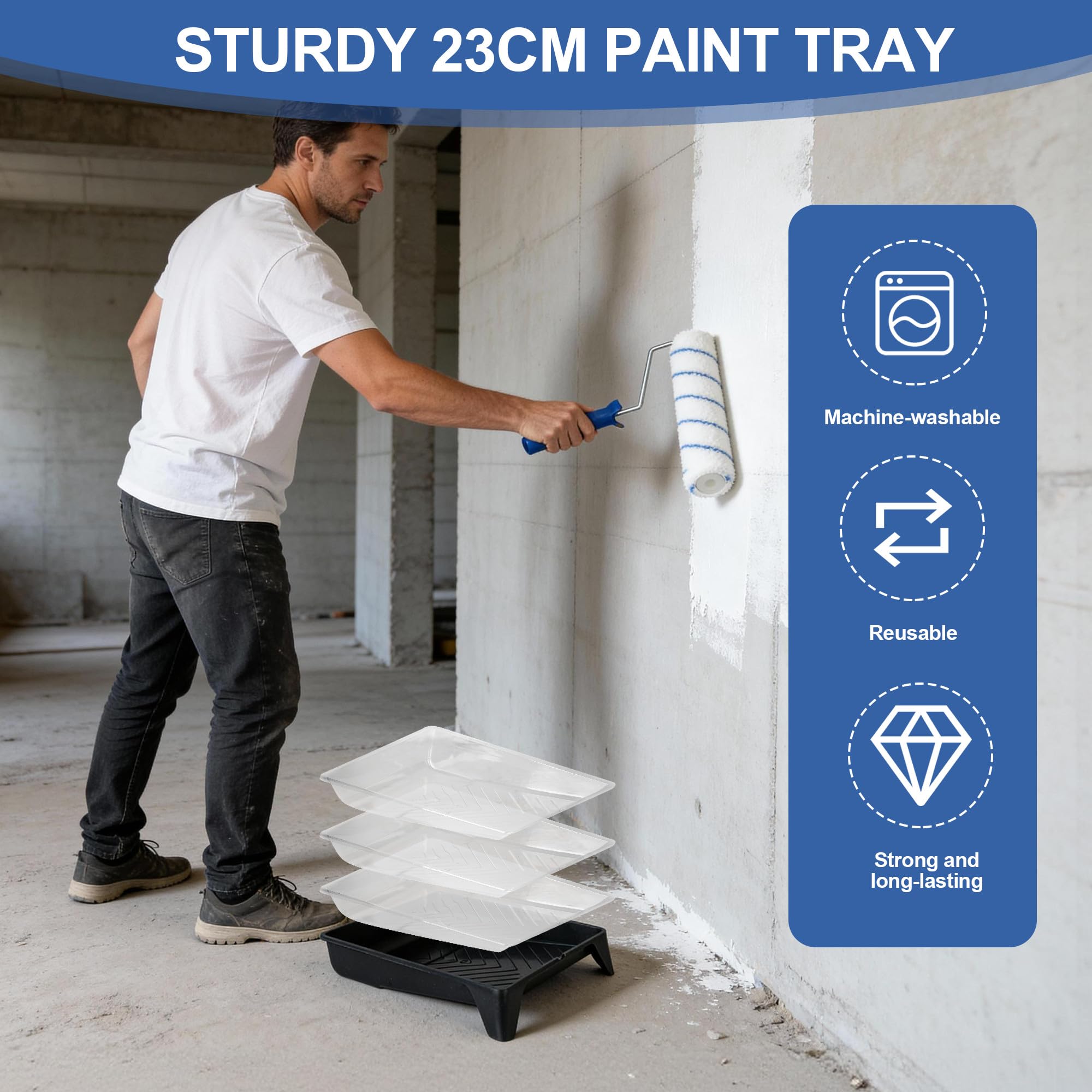 Set Rullo Pittura, Kit Verniciatura 25 Pezzi con rullo per pittura, Pennelli e Vaschetta, rullo pittura in Microfibra, rullo per pittura con serbatoio professionale per Verniciare e Rinnovare Pareti