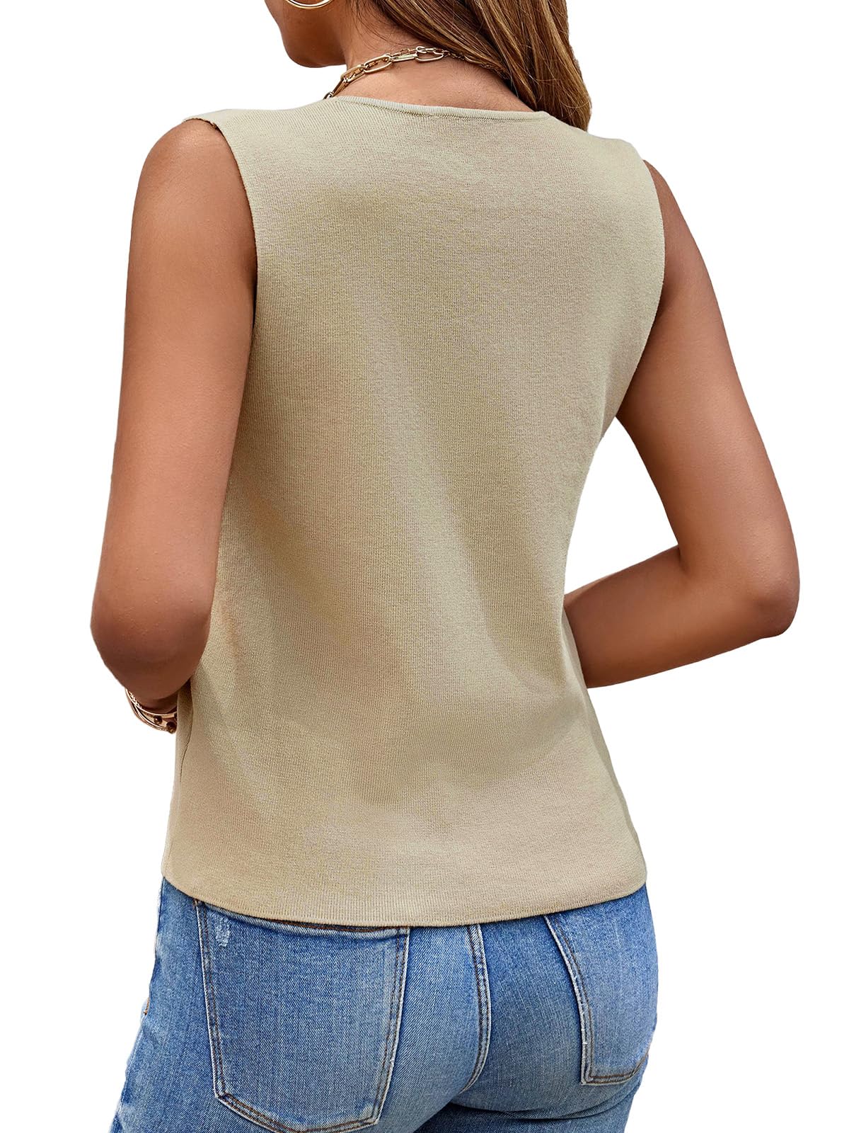 Saodimallsu Gilet sans manches en tricot avec col en V et boutons pour femme