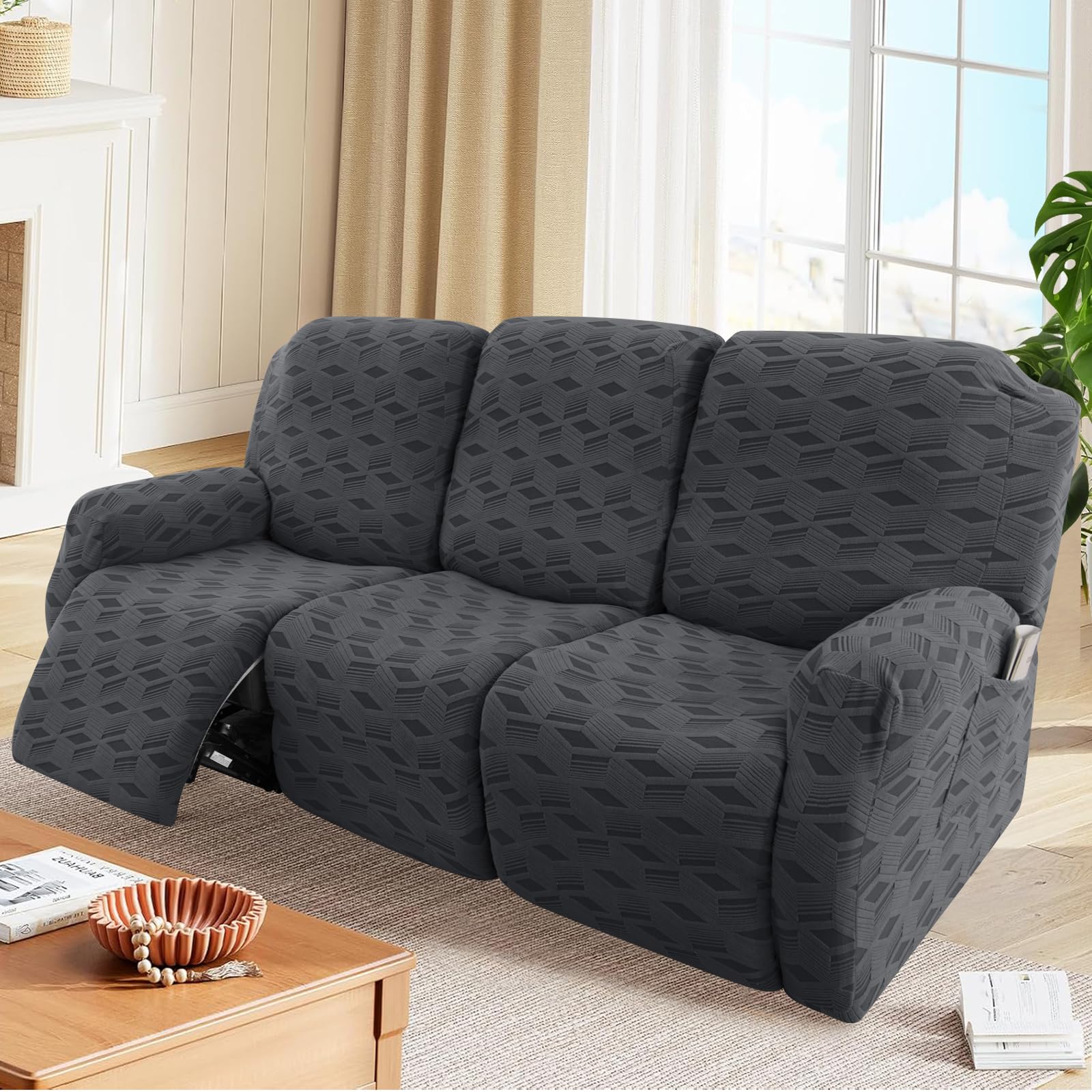 OKYUK Recliner Chair Covers, Stretch Jacquard Recliner Cover, Furniture Protector for Kids & Pets