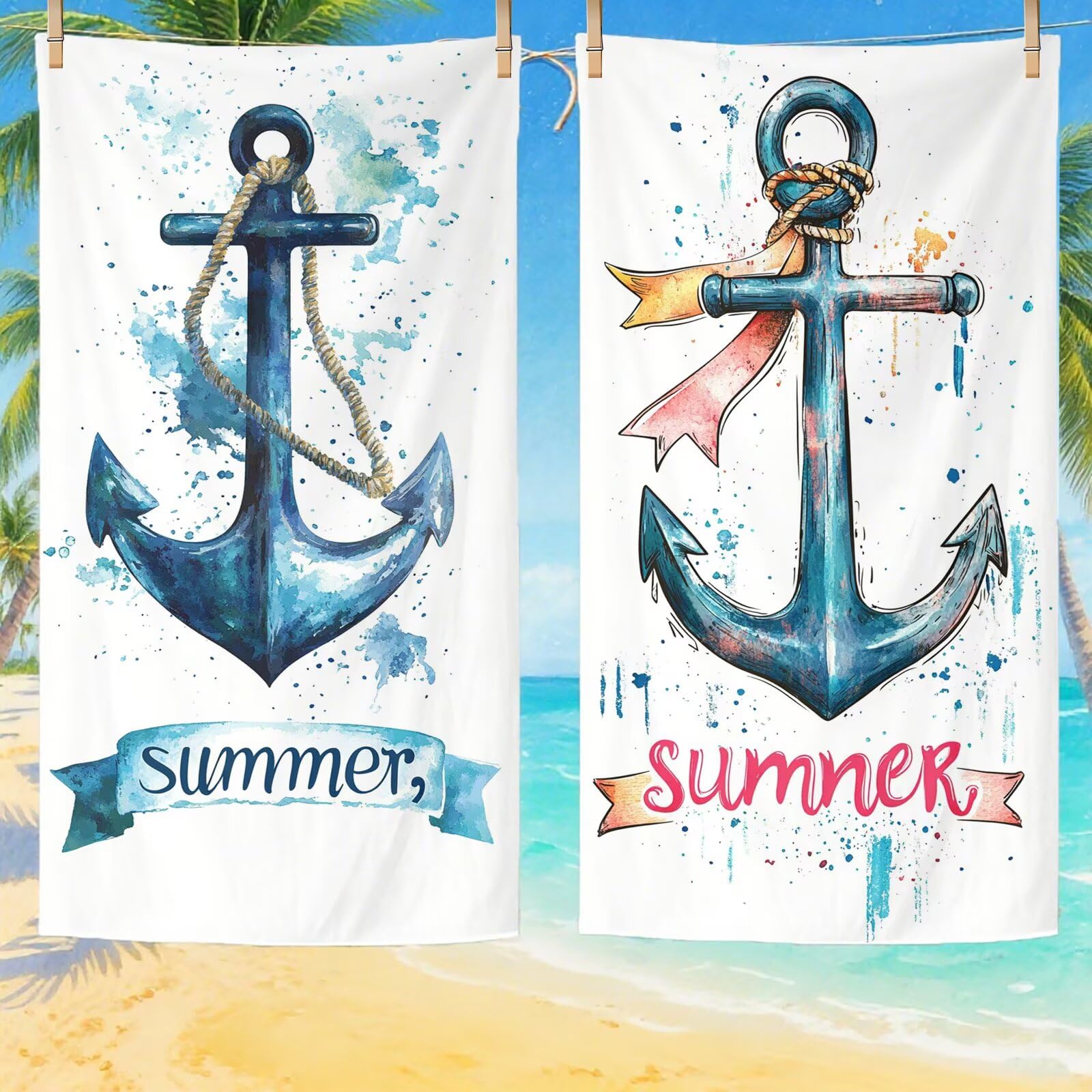 Serviette Plage Été Motif, Serviette de Plage XXL 90x180 cm avec Sac, Serviettes de Bain Microfibre Séchage Rapide Anti-Sable Absorbante Fonction pour Bain, Sport, Voyages, Sauna, Piscine Q-795