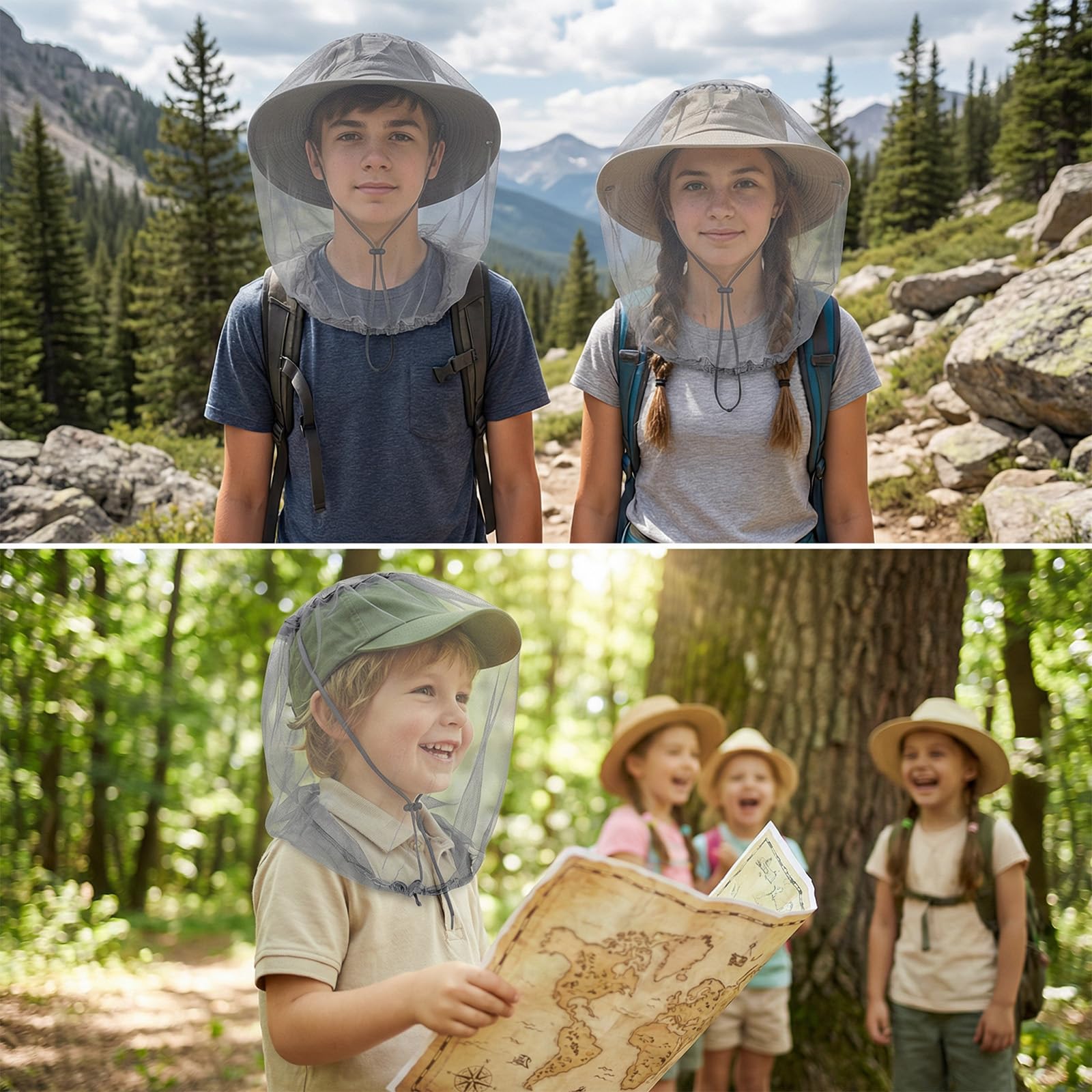 Cappello con Zanzariera, 2 PCS Zanzariera Testa, Protezione da Insetti Zanzare, Copricapo Rete Zanzare Leggero e Traspirante Ideale per Camping Pesca Alpinismo(Grigio)