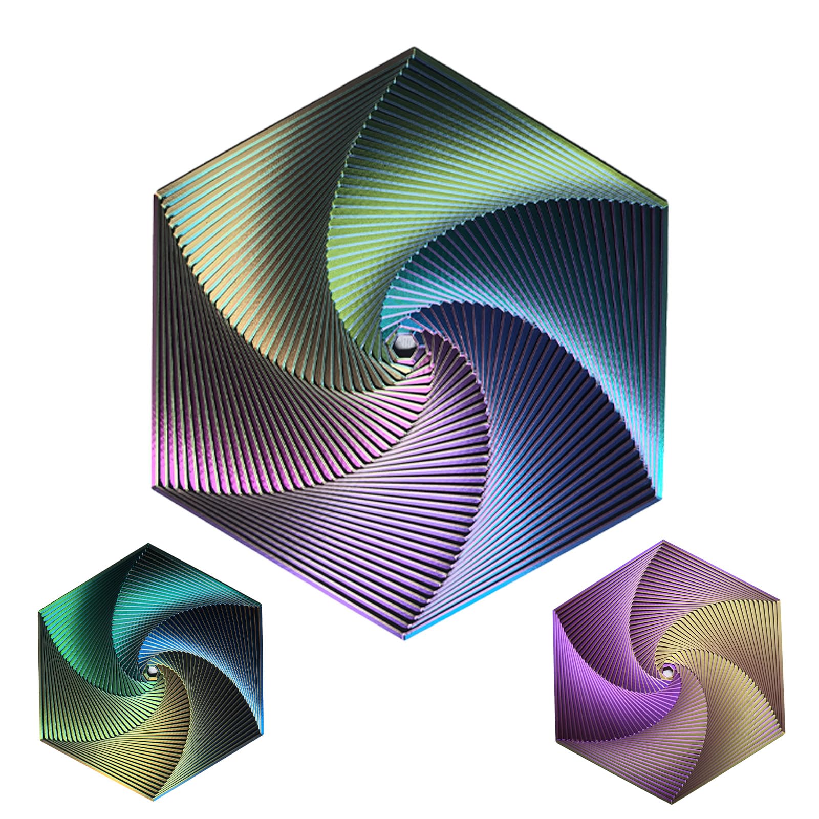 Fractal Fidget Hexagon, Kinetic Desk Spinning Toy, 35 Circles?5.9x6.69in, Used for Anxiety Disorder ADHD, Adult Office Visual Illusion fingertip Toys, 1 pc (Blue-Yellow-Violet)