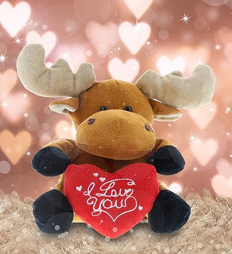 Miniatura 5 de DolliBu I Love You - Alce sentado de peluche, lindo animal de peluche con corazón rojo y nombre personalizado para San Valentín, aniversario, cita